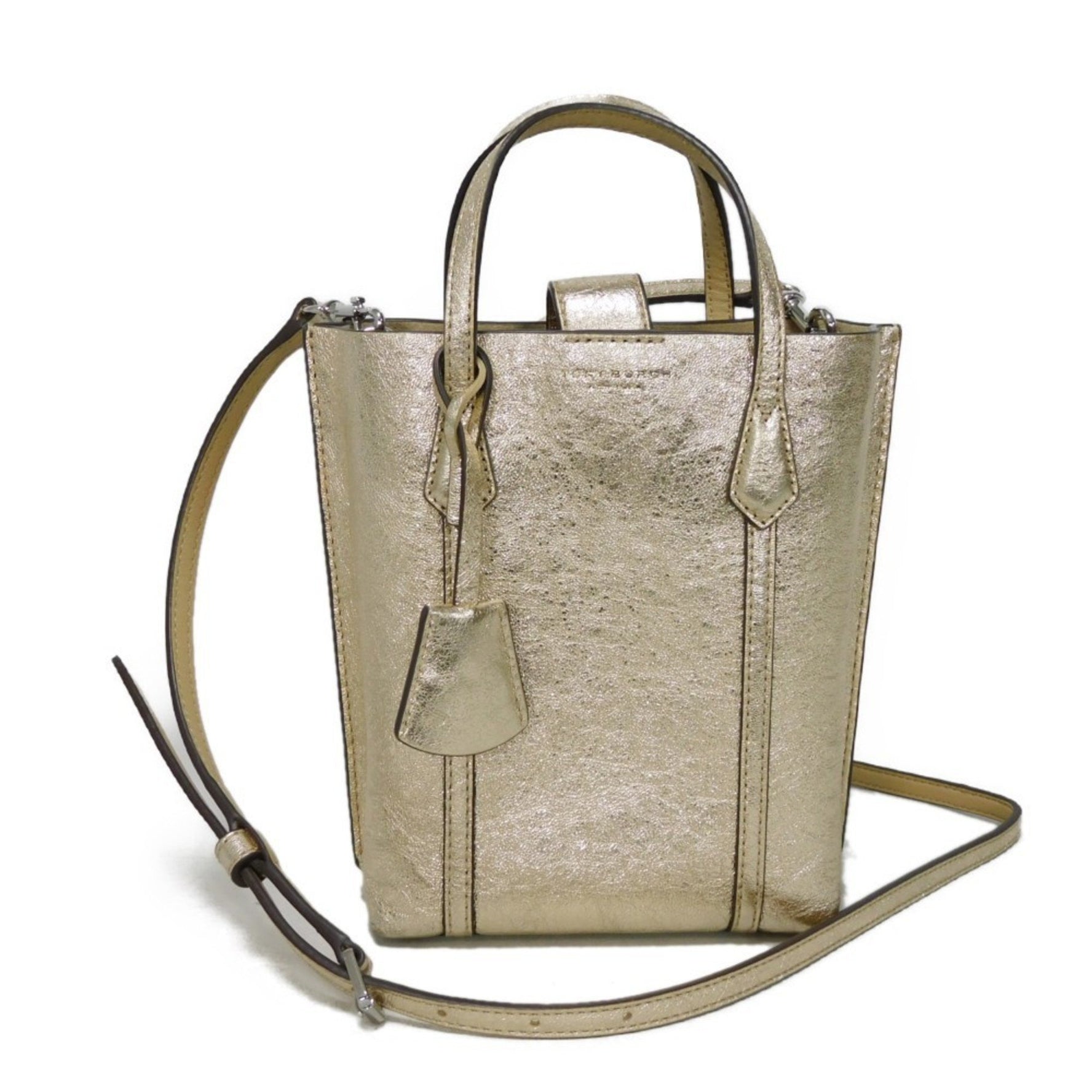Tory Burch Tote Bag Mini Perry Nappa Wrinkled Shoulder Foil Stamping Metallic Gold 272 Women's