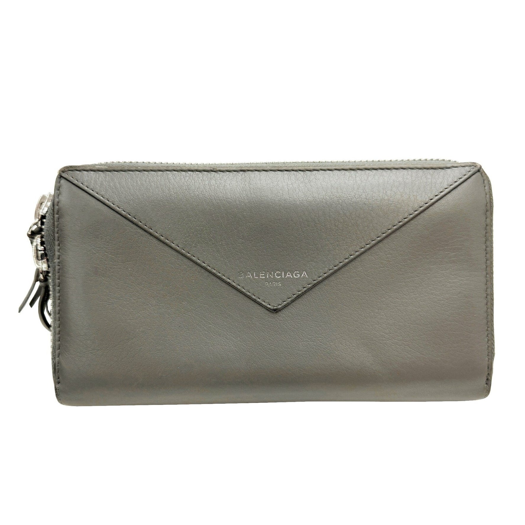 BALENCIAGA Paper Continental Wallet Round Men's Women's Long Leather Grey