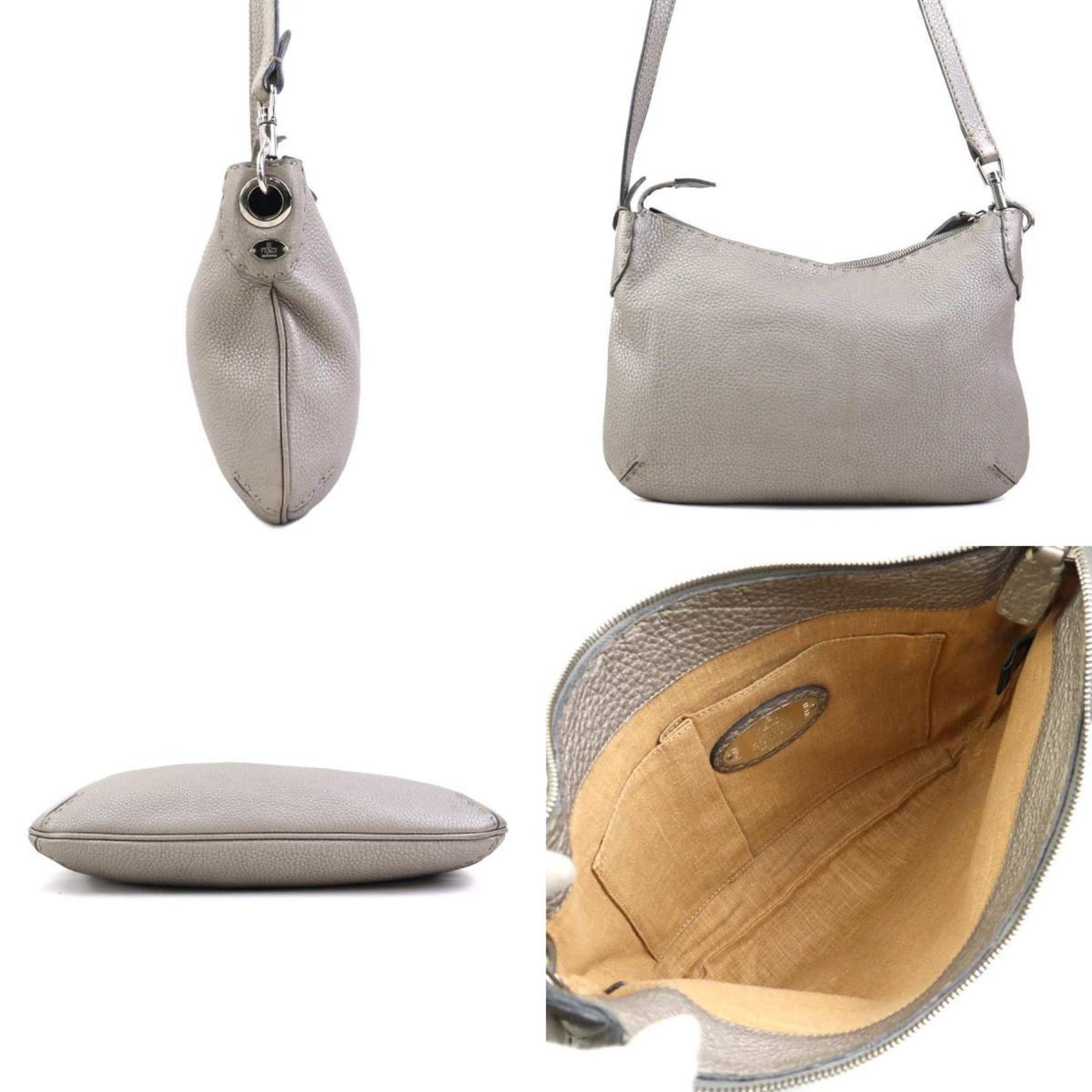 Fendi shoulder bag in metallic grey leather