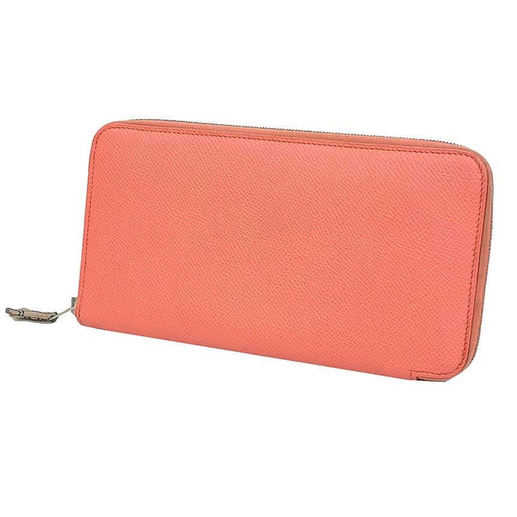 HERMES Azap Long Silk In Round Wallet Salmon Pink X Stamp (2016 Production) Hermes