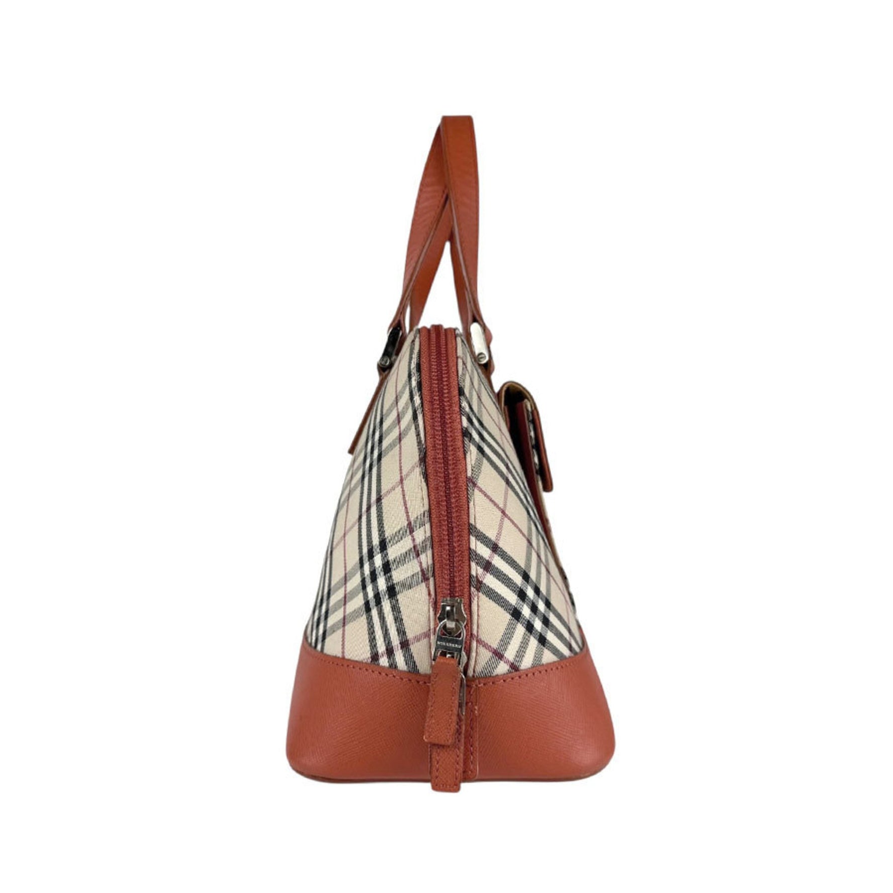 Burberry Handbag Canvas Leather Beige Orange Silver Women's Z6566
