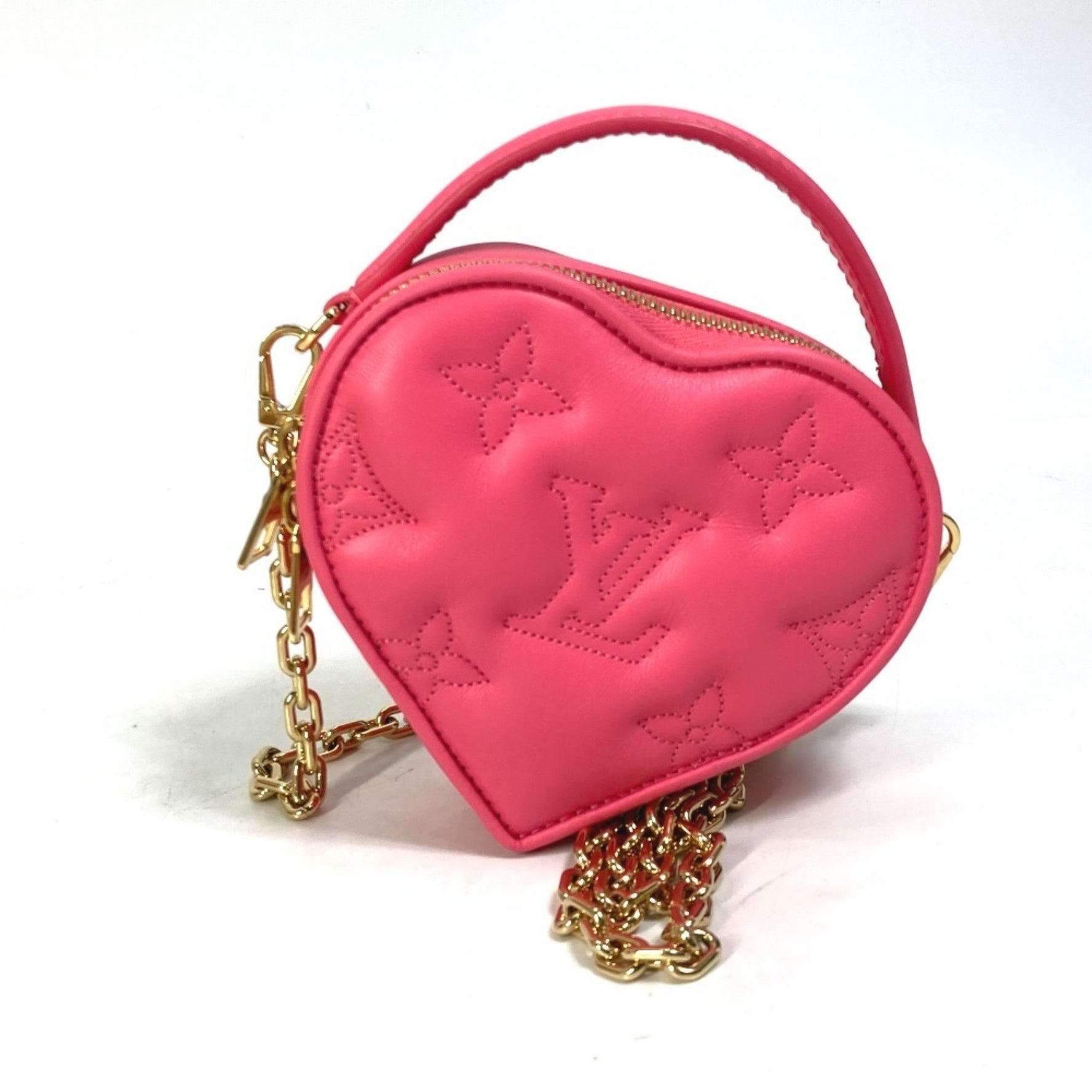 LOUIS VUITTON M81893 Monogram Bubblegram Pop My Heart Pouch Chain 2-Way Bag Handbag/Shoulder Leather Women's Dragon Fruit Pink Like New