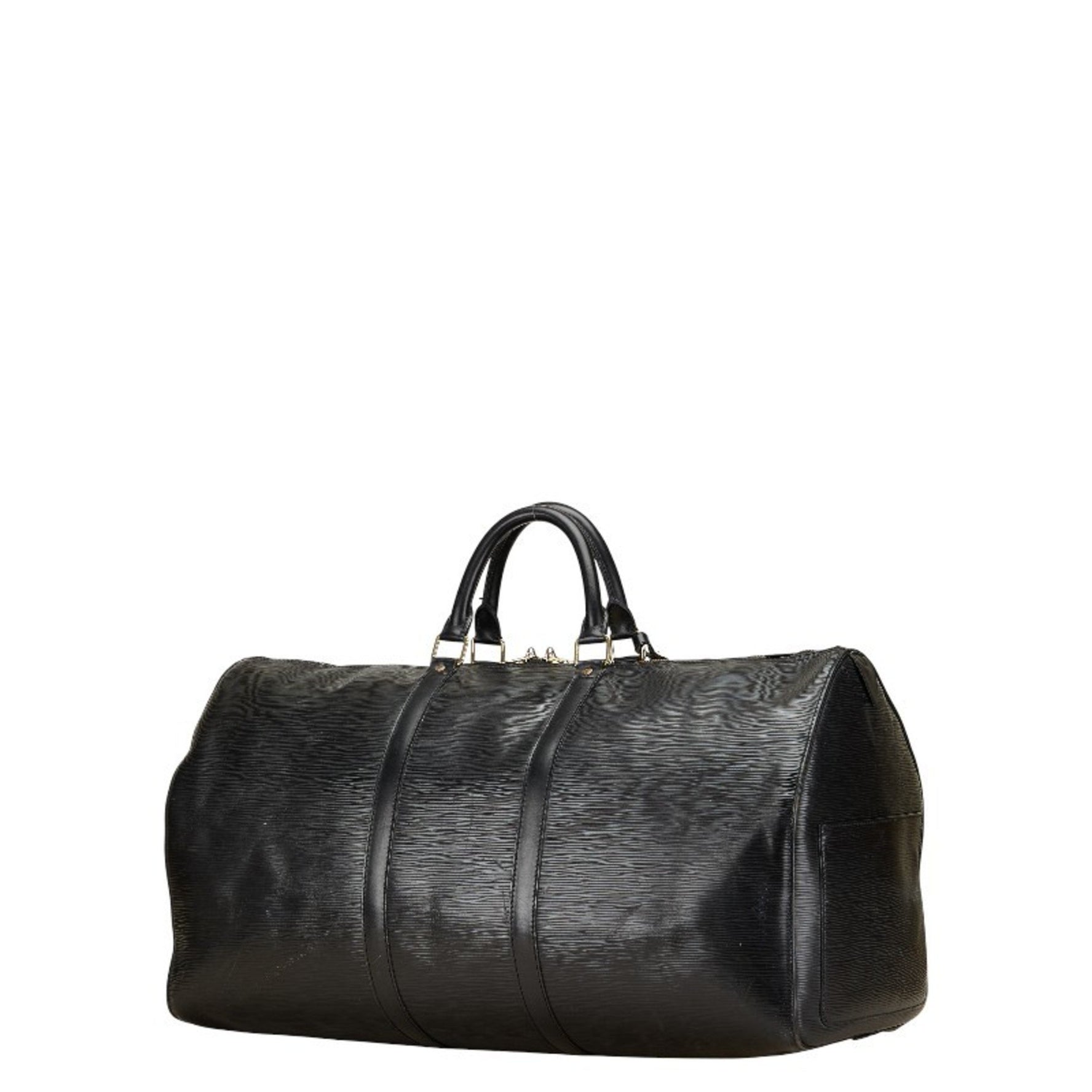 Louis Vuitton Epi Keepall 55 Boston Travel Bag Noir Black Leather LOUIS VUITTON