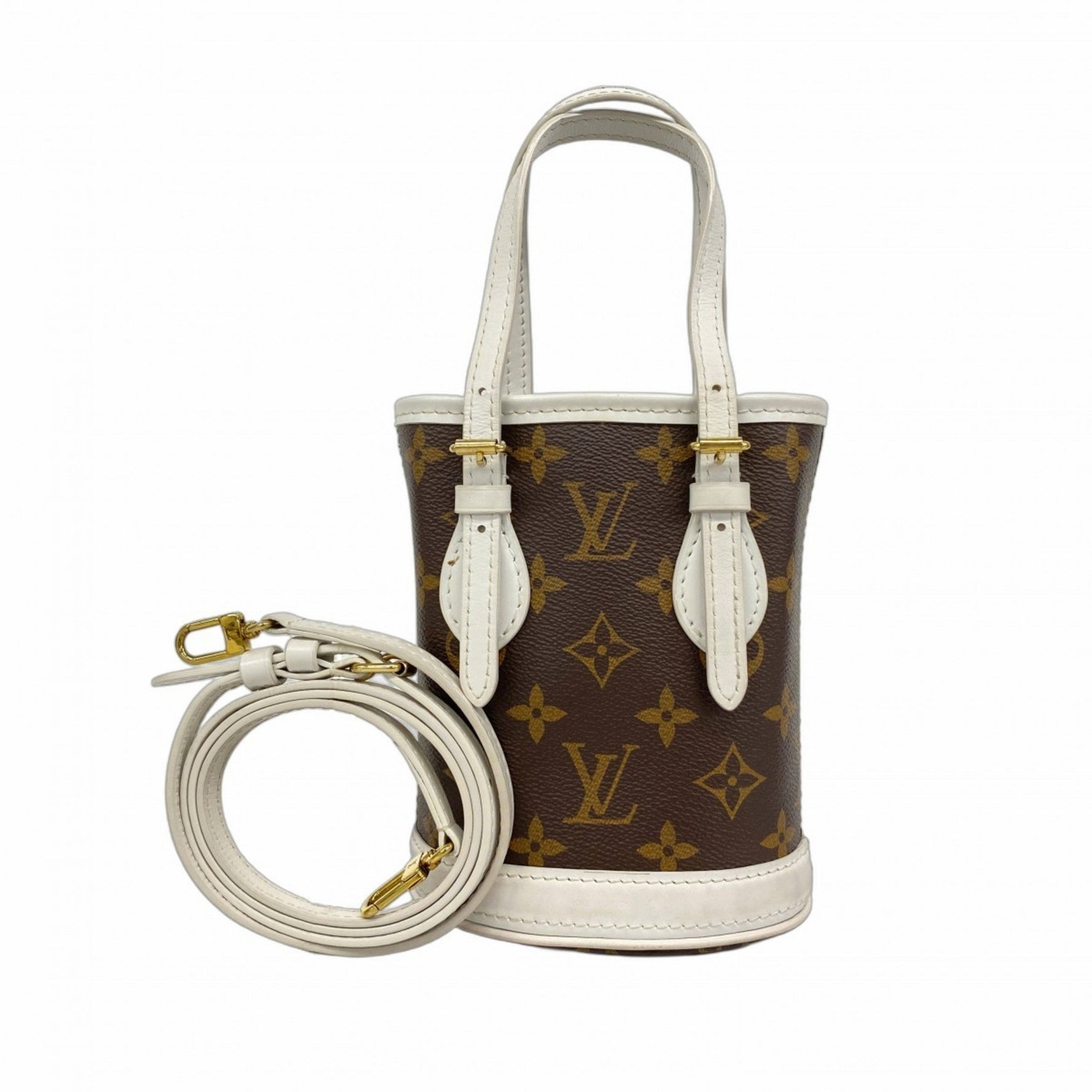 Louis Vuitton Monogram LV Match Nano Bucket Handbag Brown and White Bag