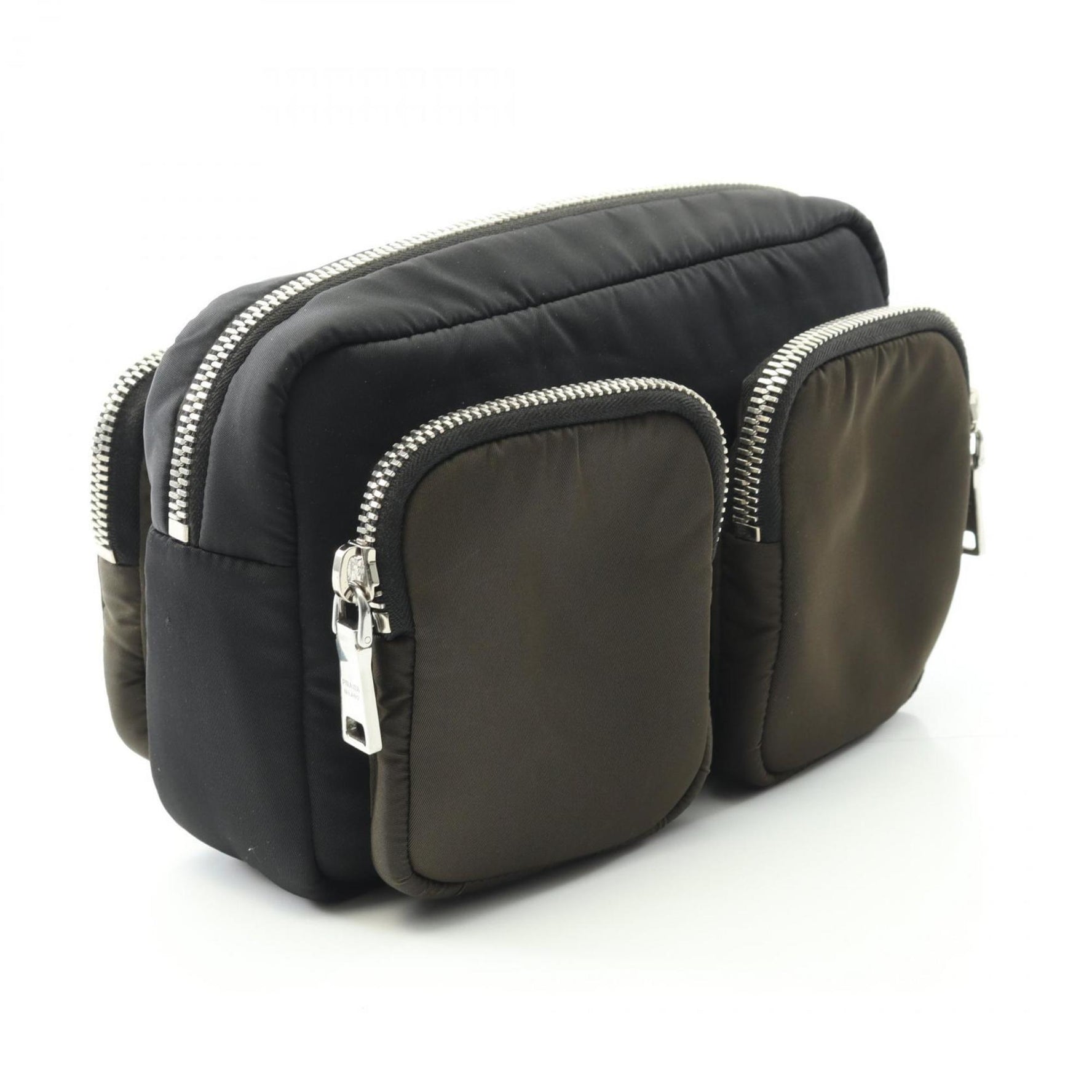 Prada Nylon and Leather Second Bag/Clutch Bag, Black/Khaki