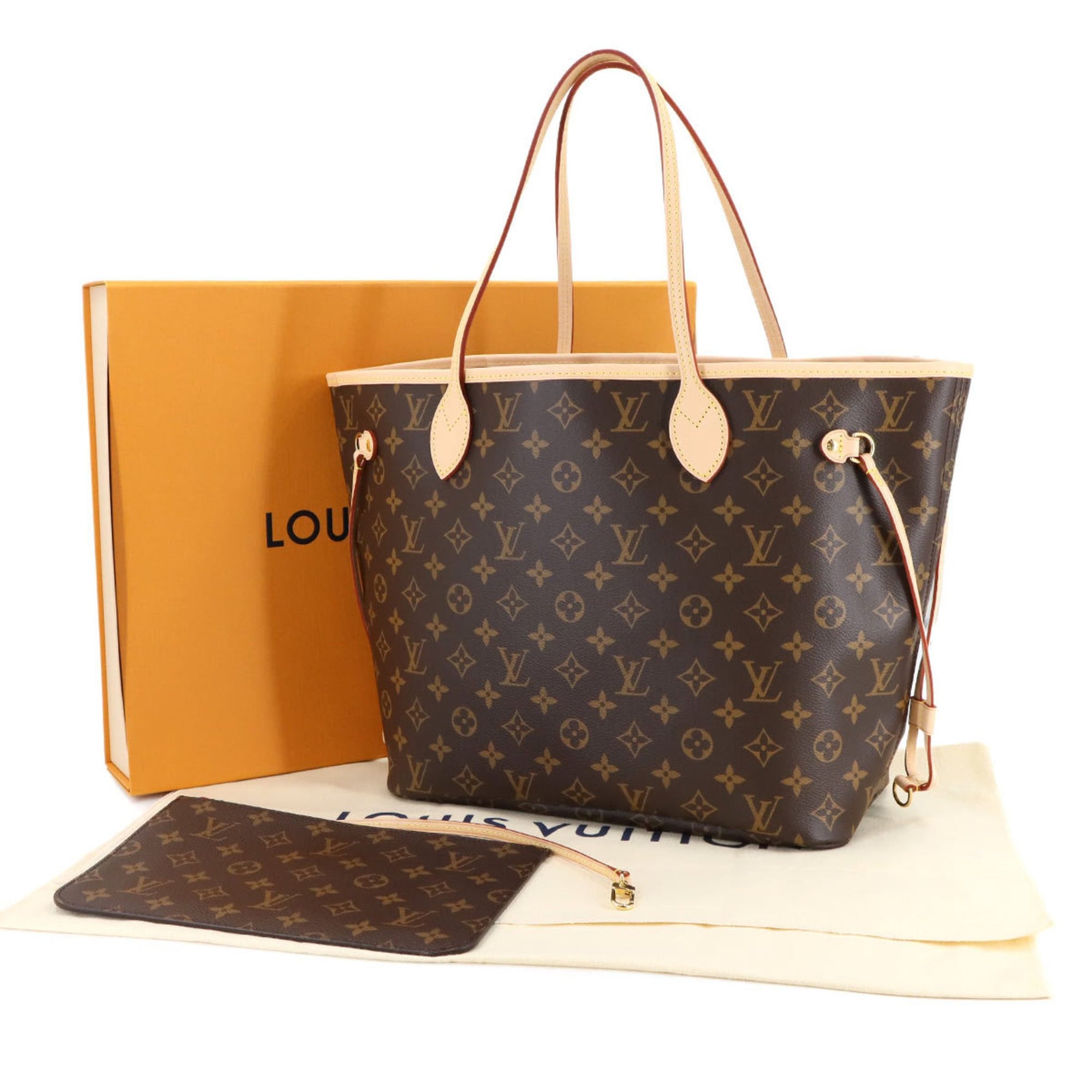 Louis Vuitton Monogram Neverfull MM Tote Bag, Brown, Cerise, RFID