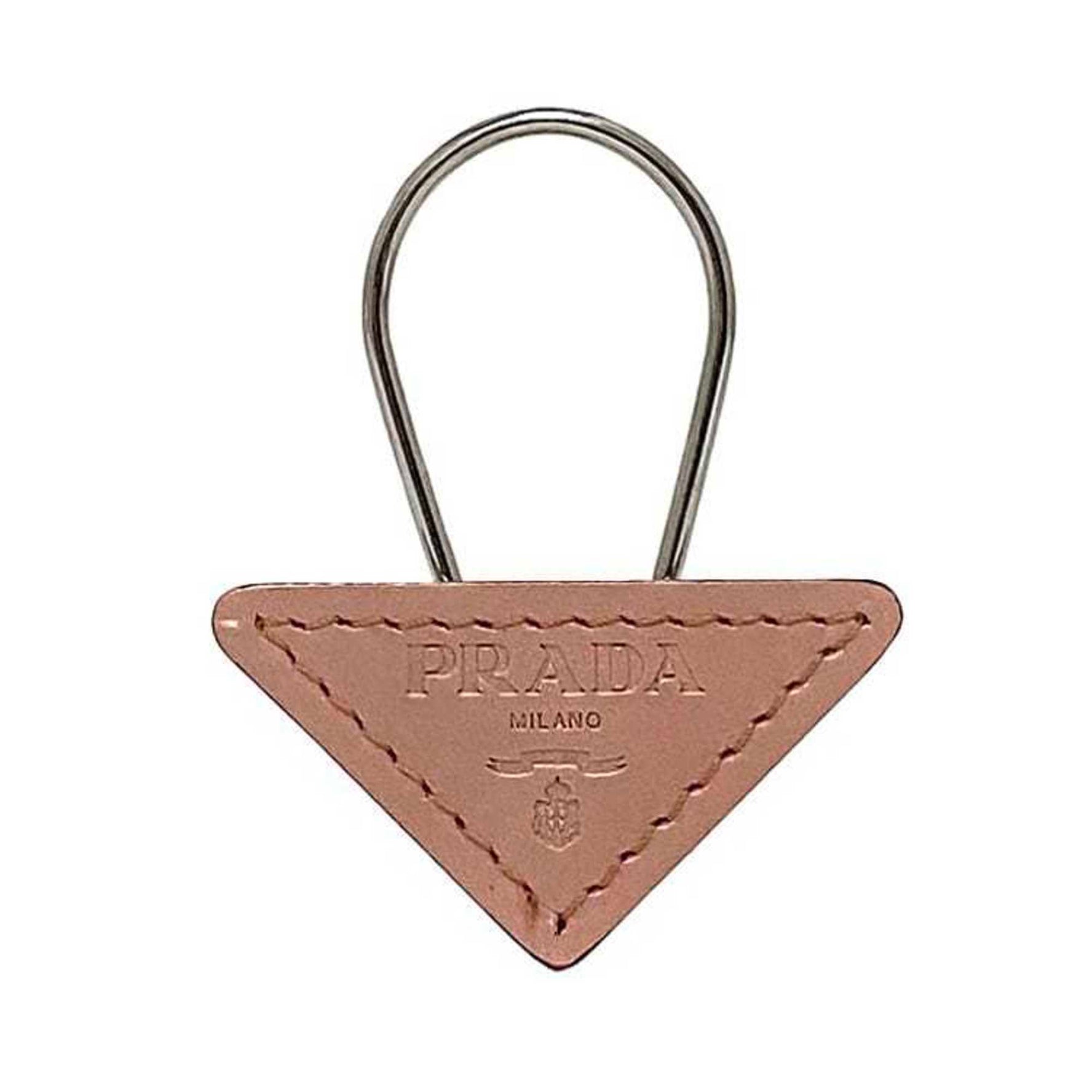 Prada Key Ring f-22608 Pink 1AP276 Metal Leather PRADA Triangle Holder Charm Plate Women Men Unisex