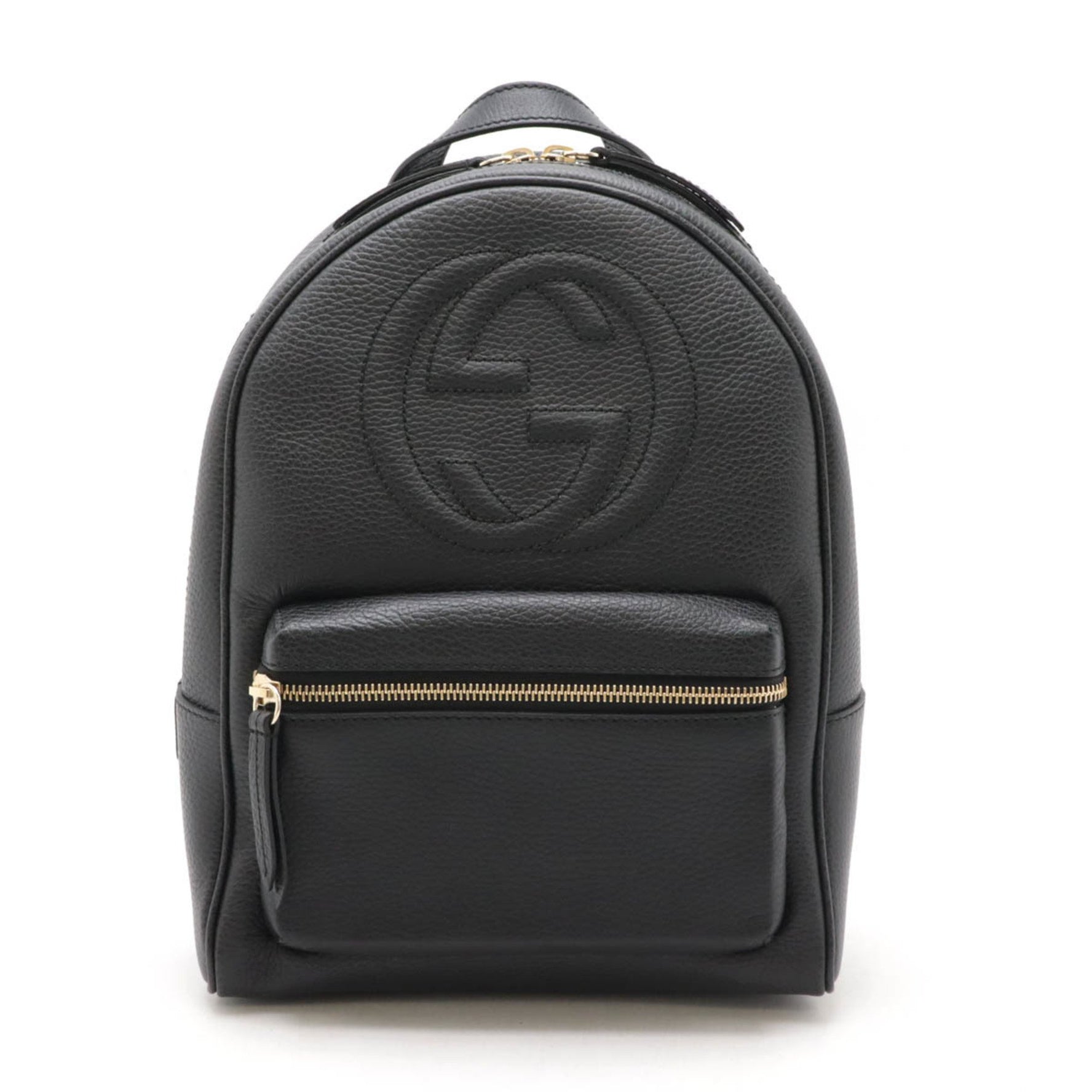GUCCI Soho Backpack, Chain Shoulder, Leather, Black,