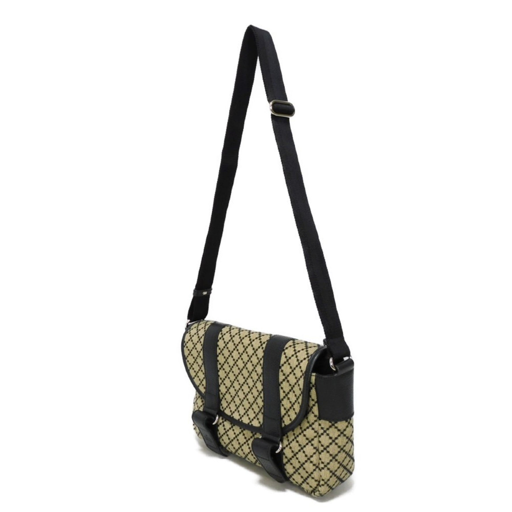 GUCCI Diamante Mesher Shoulder Bag Calf Black Crossbody Embossed Beige Men's Women's