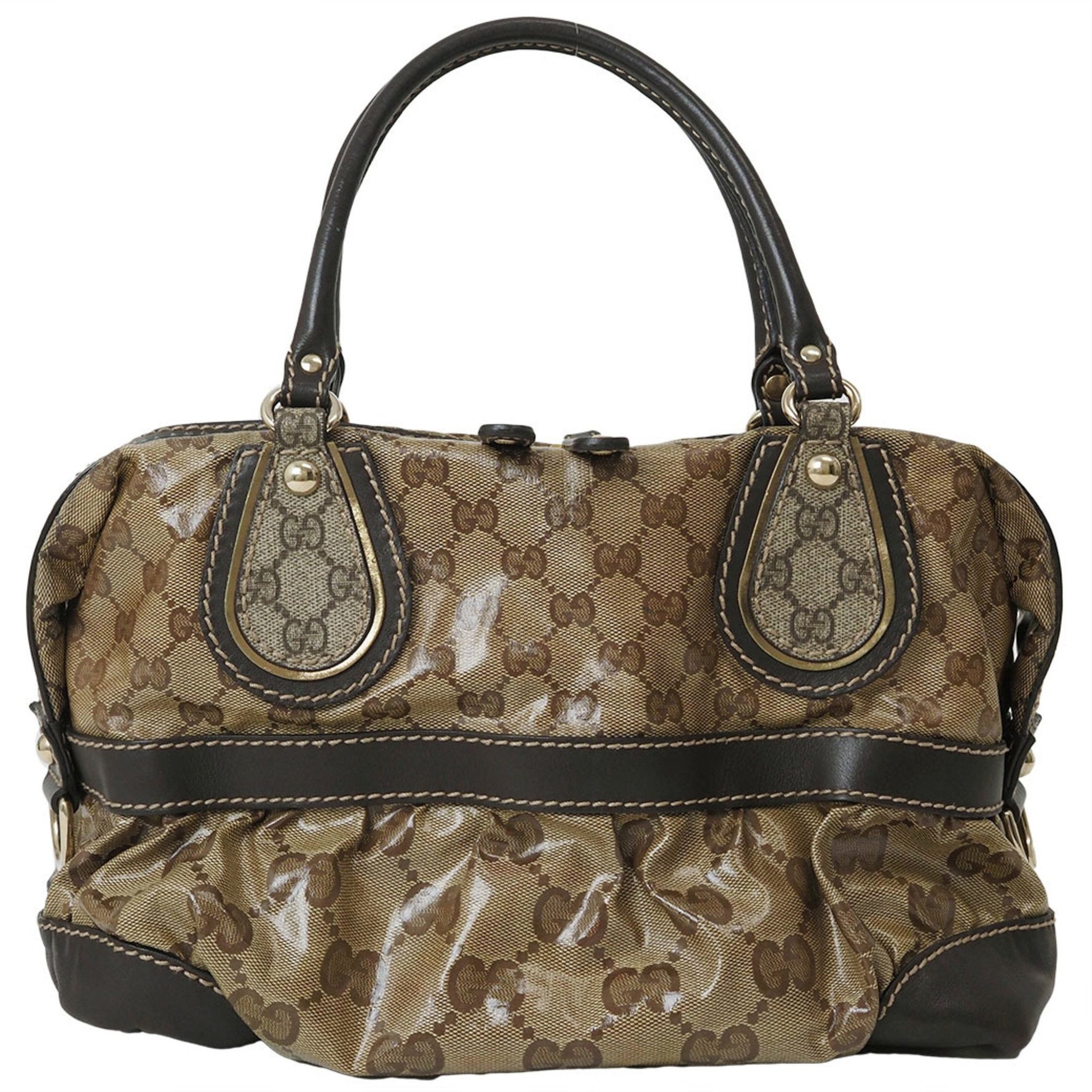 Gucci GG Crystal Handbag Beige x Dark Brown Women's PVC Leather Boston Bag GUCCI