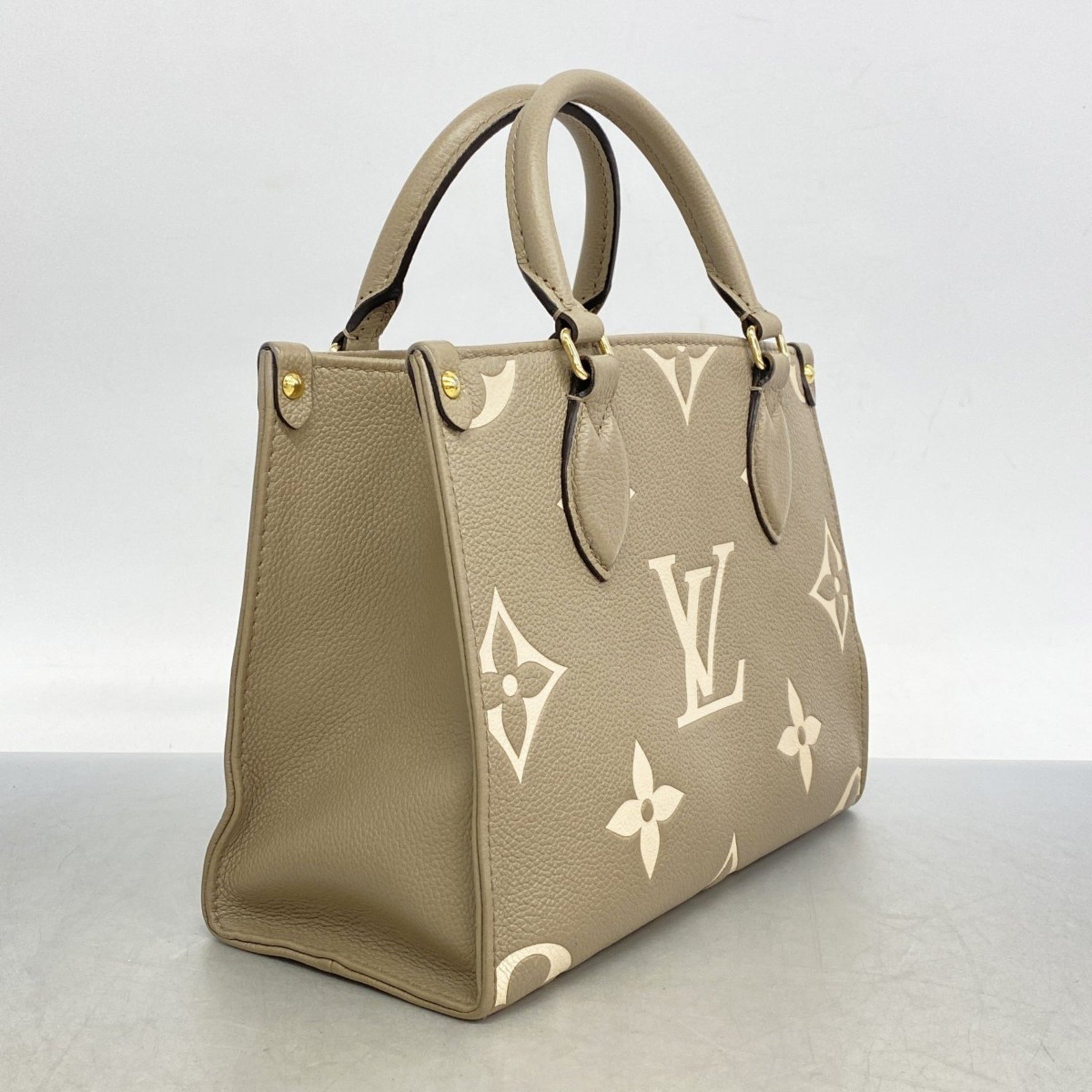 Louis Vuitton Monogram Empreinte Two-Tone On-the-Go PM Handbag M45779 Tourterelle Creme for Women