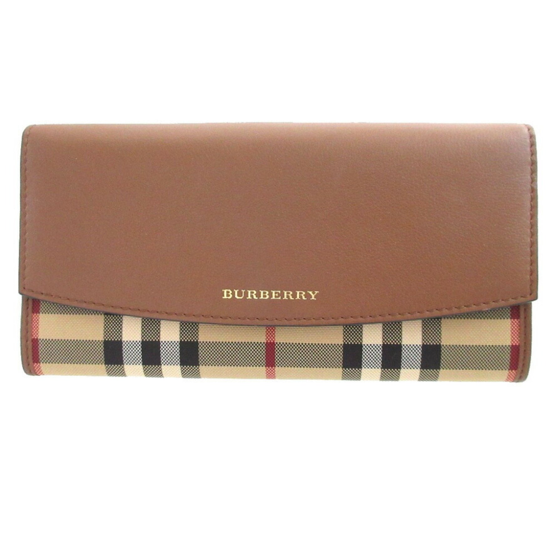 Burberry Check Leather Bifold Long Wallet in Beige and Brown