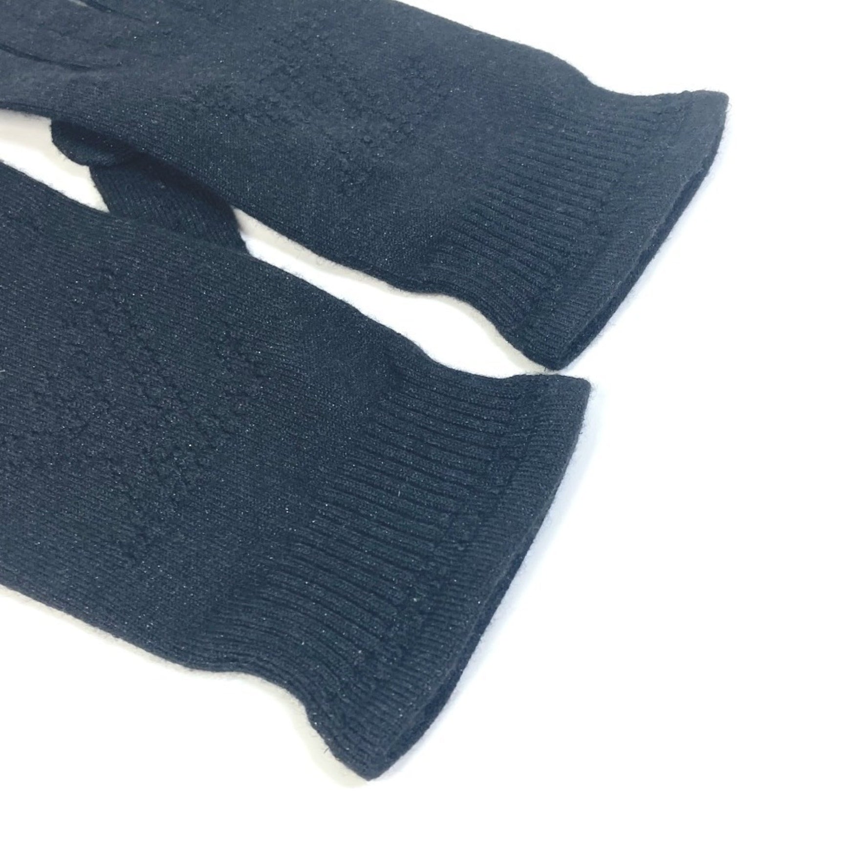 LOUIS VUITTON Women's Cashmere Gloves with Perforated LV Logo and Lamé Design, Black