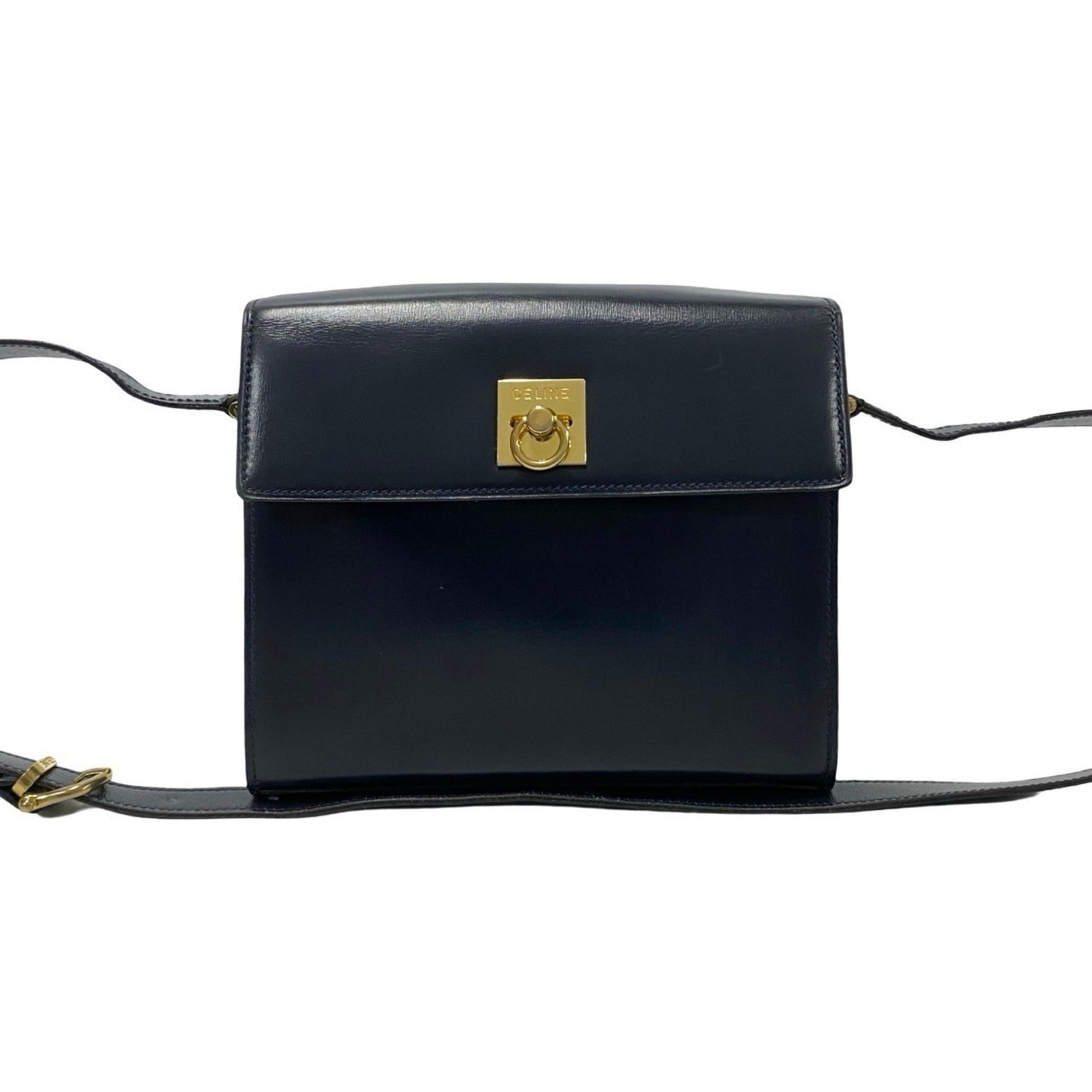 CELINE Vintage Logo Ring Hardware Leather Shoulder Bag Pochette Sacoche