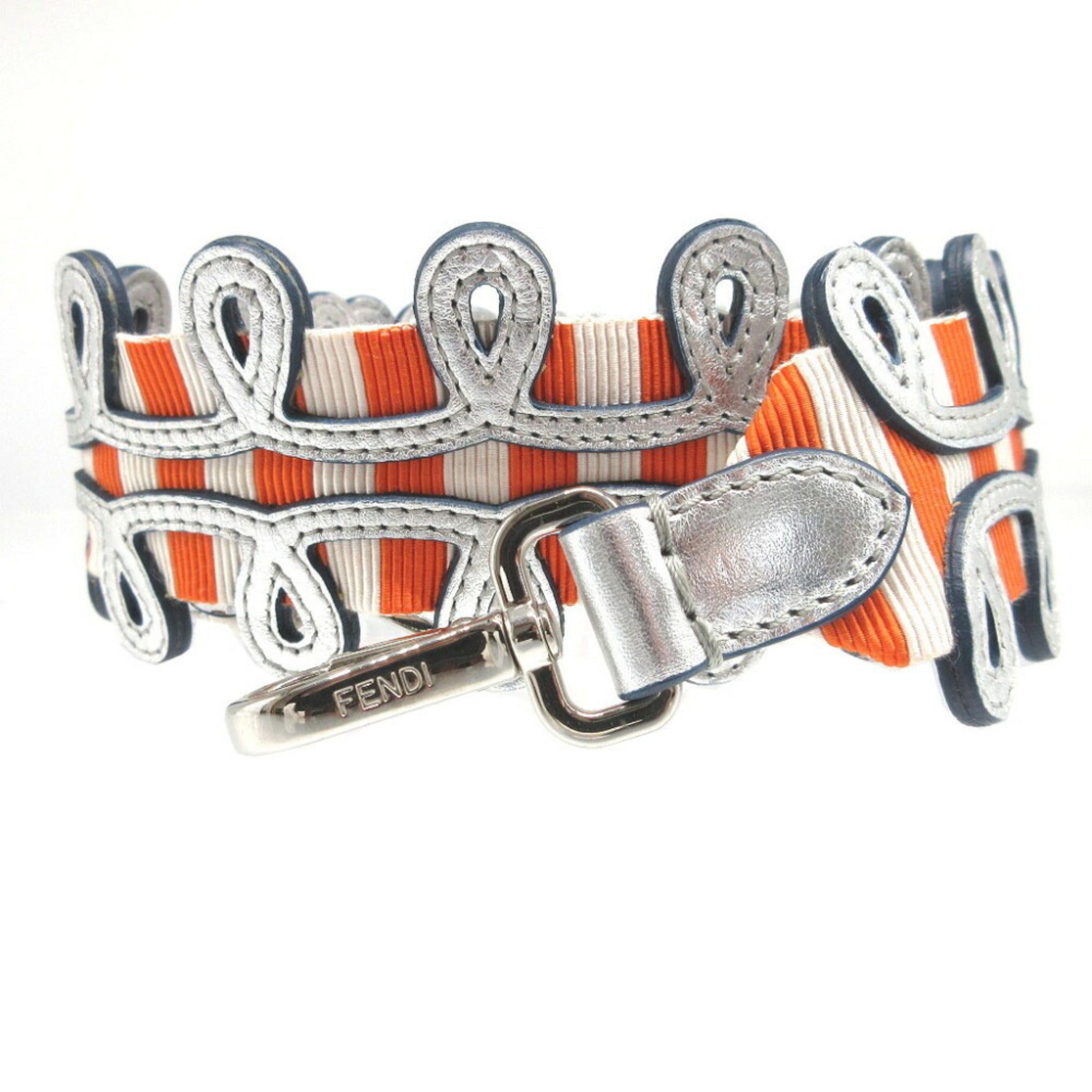 Fendi Strap You Canvas Leather Orange Silver Shoulder