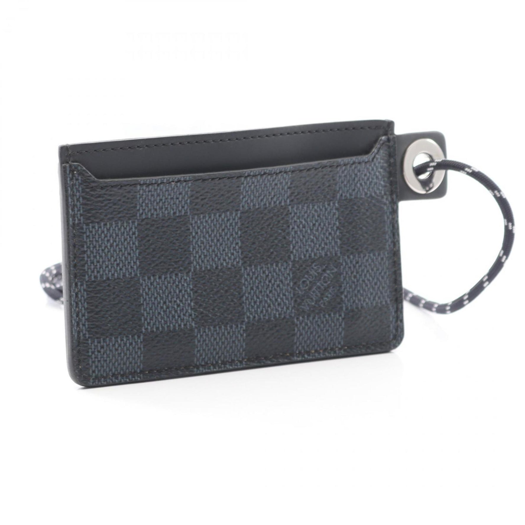 Louis Vuitton Damier Cobalt America's Cup Limited Edition Porte Carte Cord Business Card Case, Leather, Black, Multicolor
