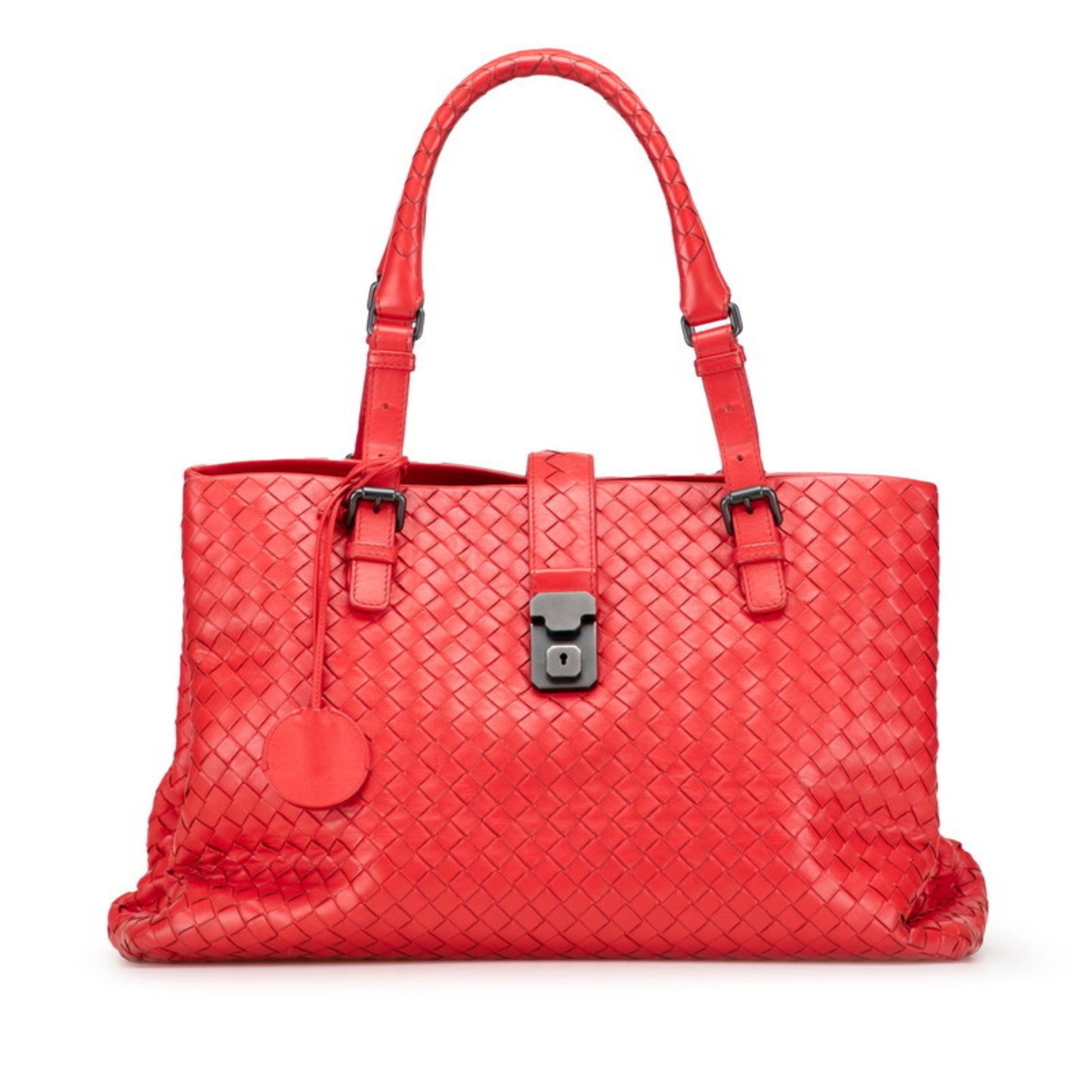 Bottega Veneta Intrecciato Handbag Tote Bag Red Leather BOTTEGAVENETA