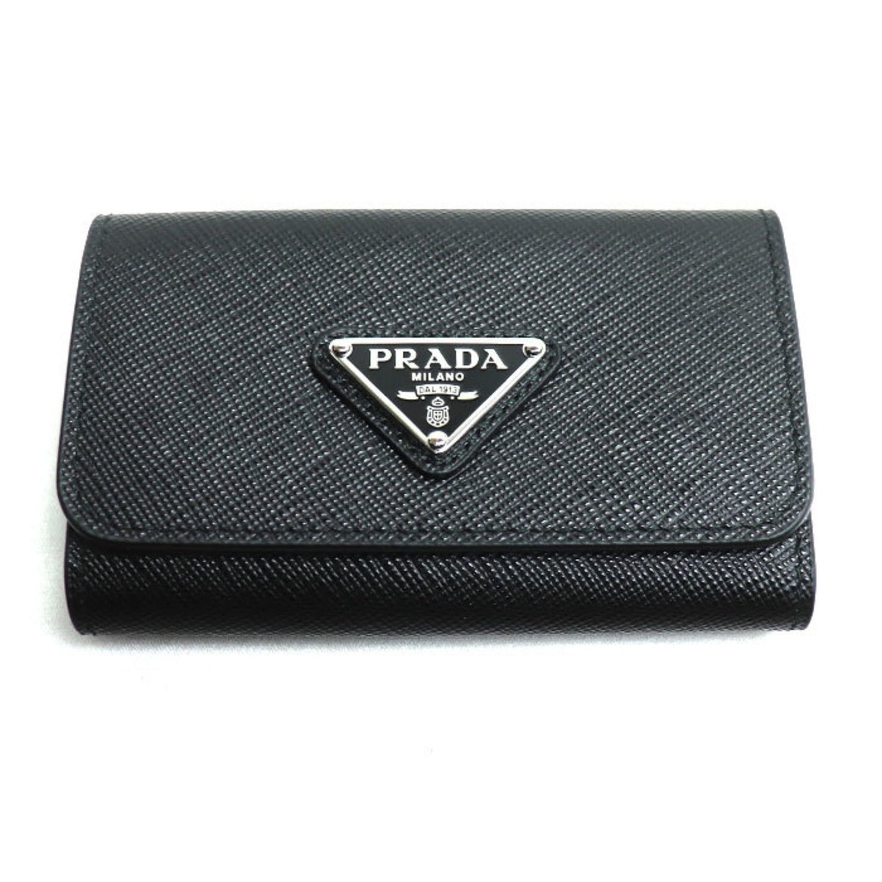 PRADA 4-Key Case, Geometric Pattern, Black, 1PG004, Men's