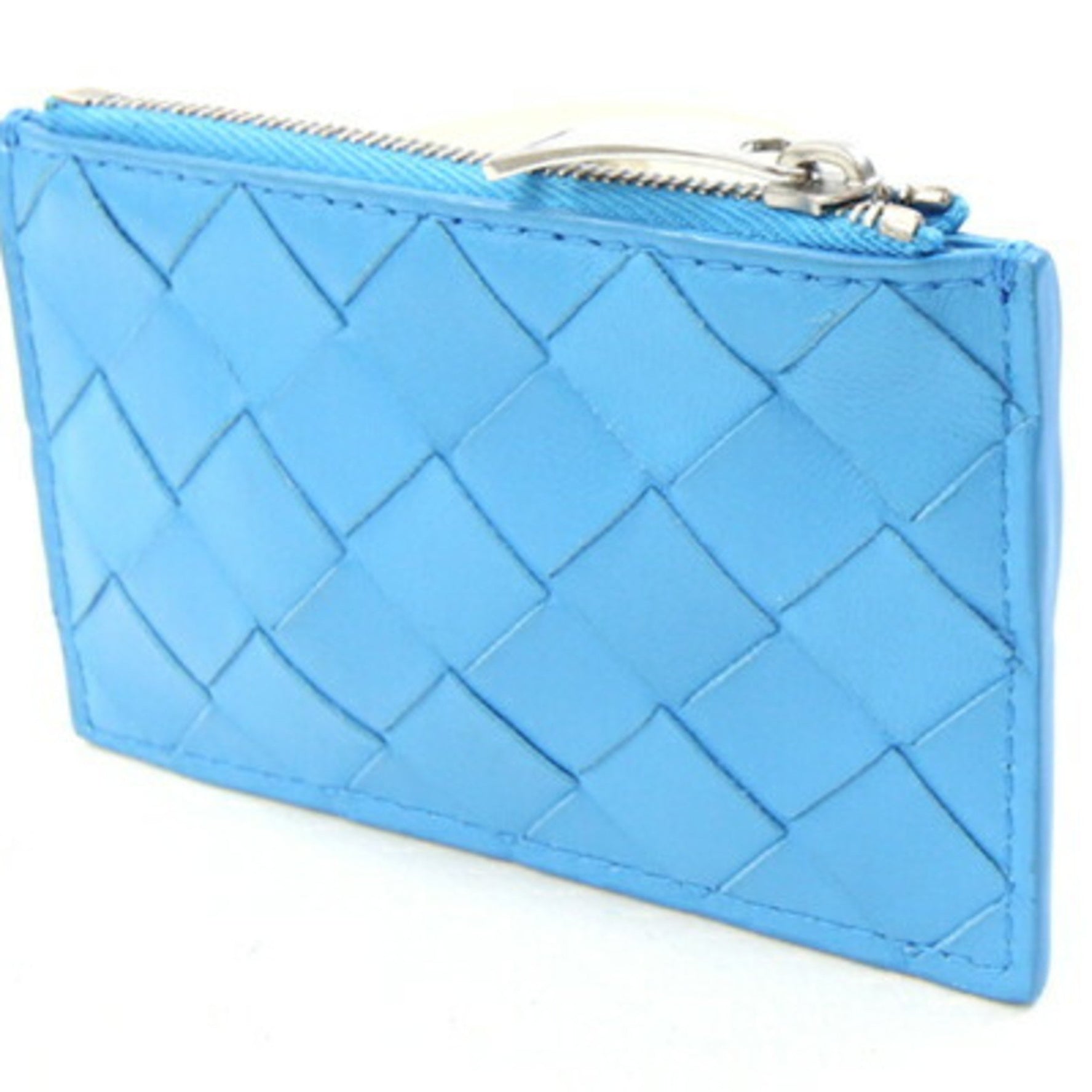 Bottega Veneta Coin Case Intrecciato Light Blue Leather Mini Wallet Purse Women Men BOTTEGA VENETA