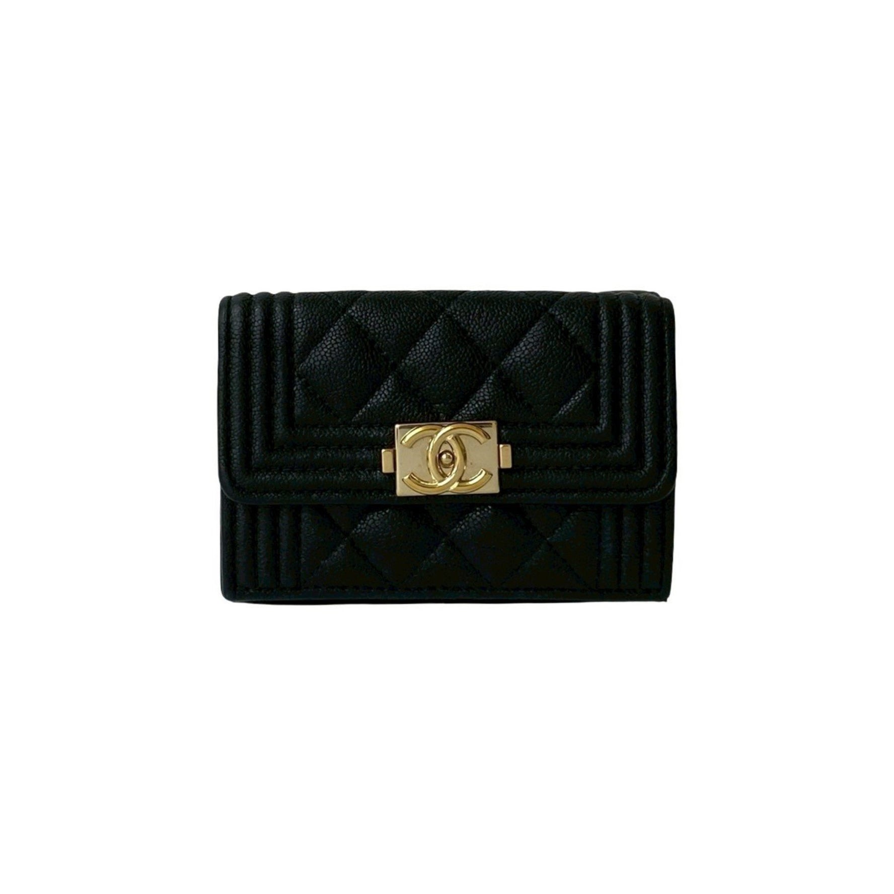 CHANEL Boy Coco Mark Caviar Leather Tri-fold Mini Wallet