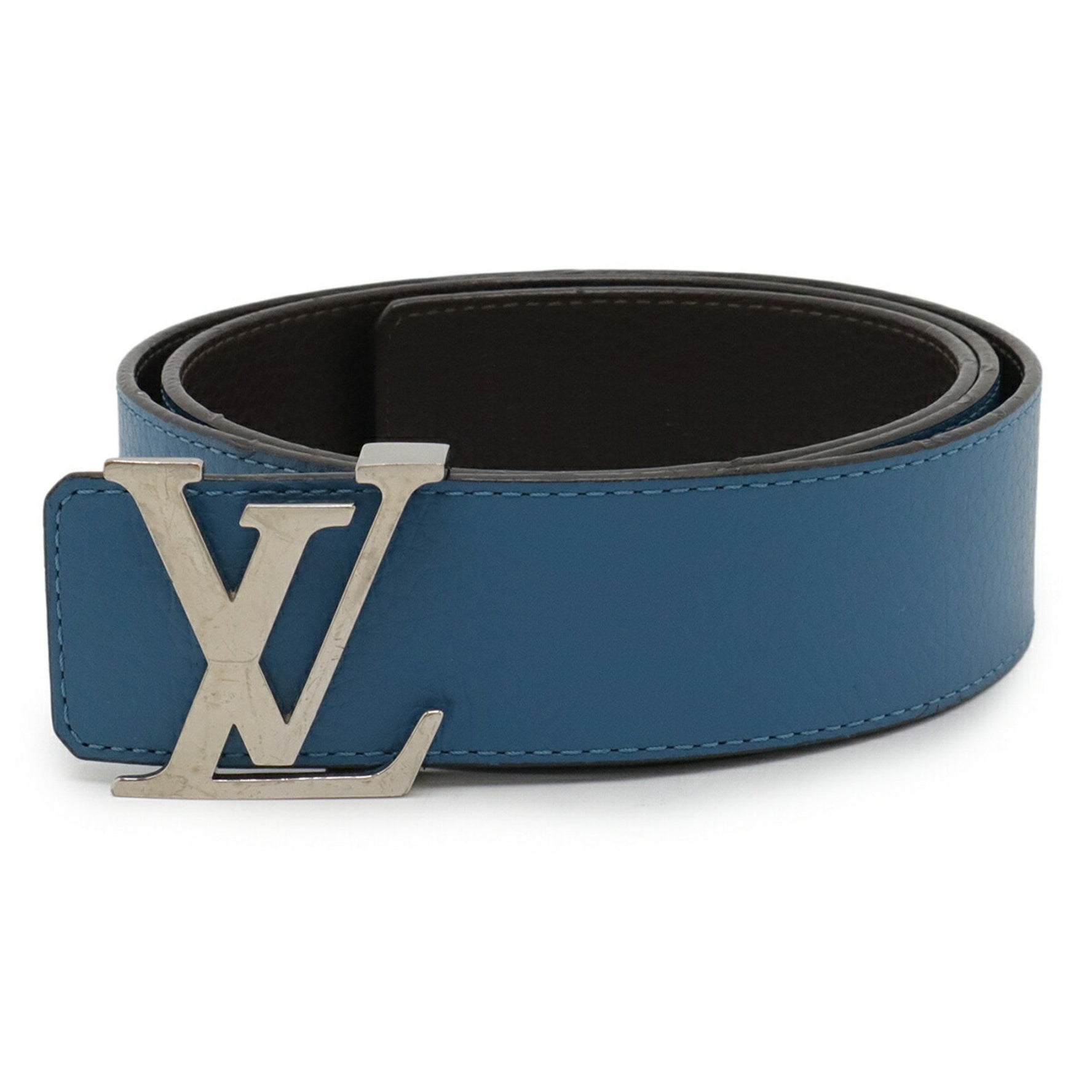 Louis Vuitton Santur LV Initial Belt Reversible Taurillon Leather Blue Dark Brown #90