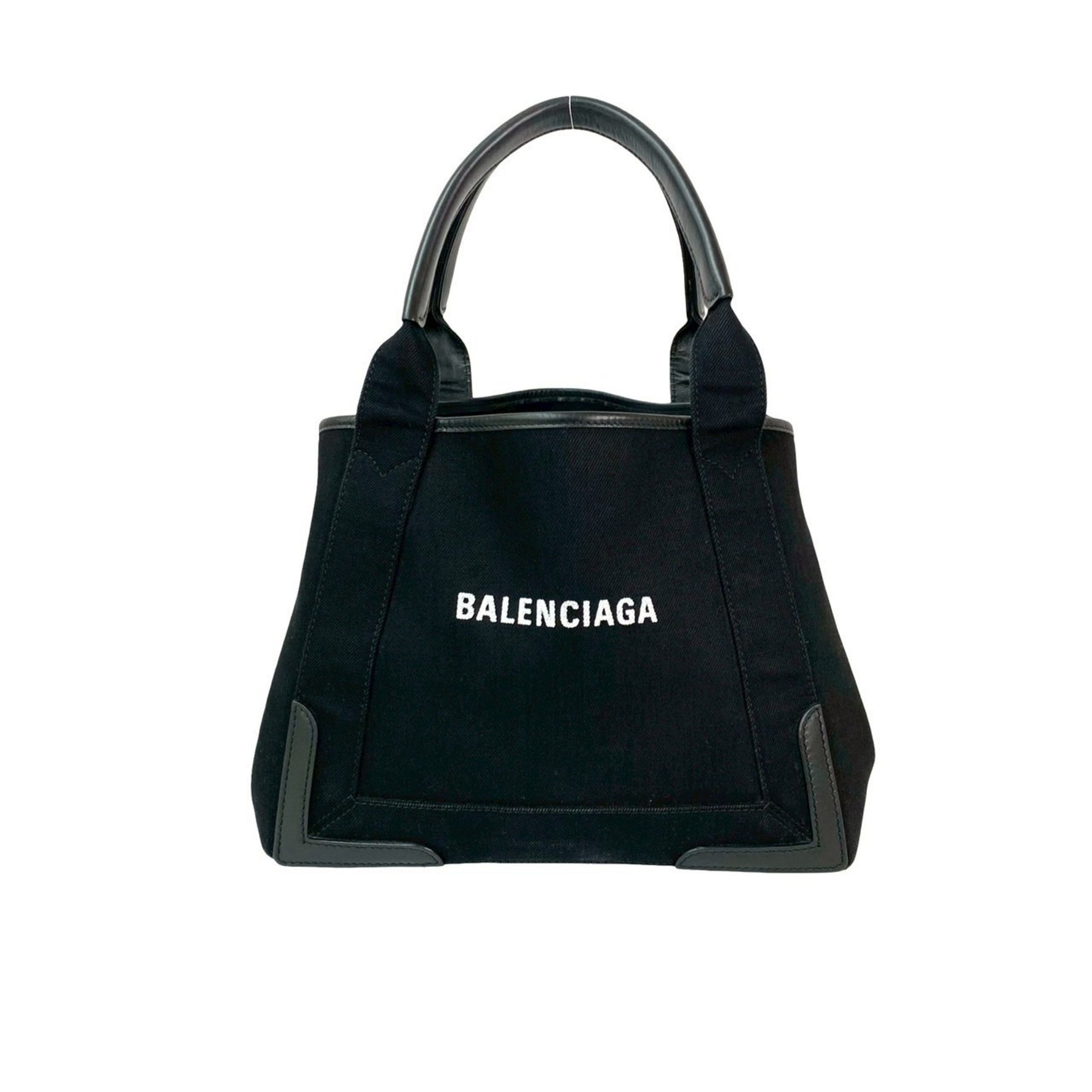 Nearly unused BALENCIAGA Navy Cabas Canvas and Leather Handbag/Mini Tote Bag in