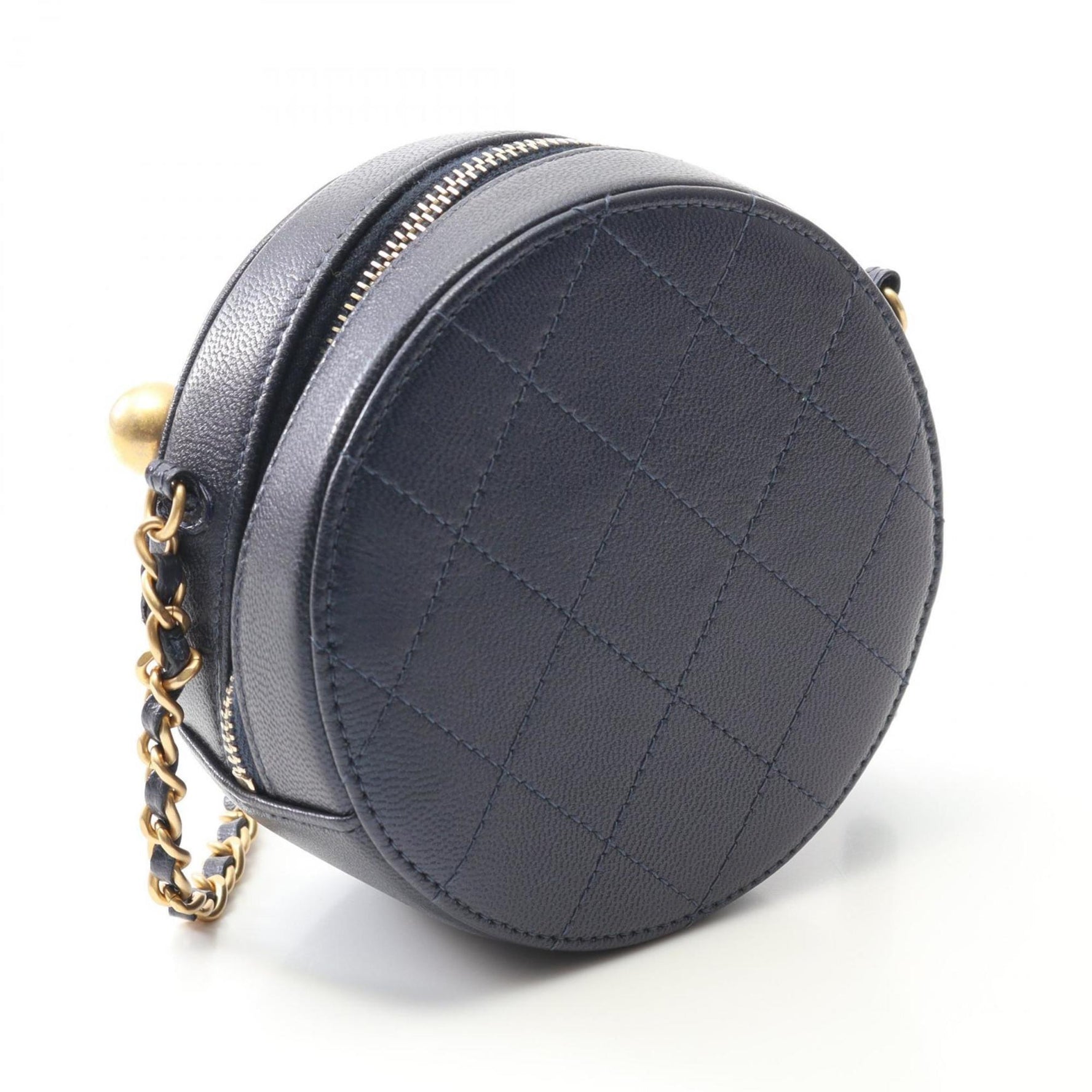 CHANEL Matelasse Round Mini Shoulder Bag in Lambskin Leather, Blue