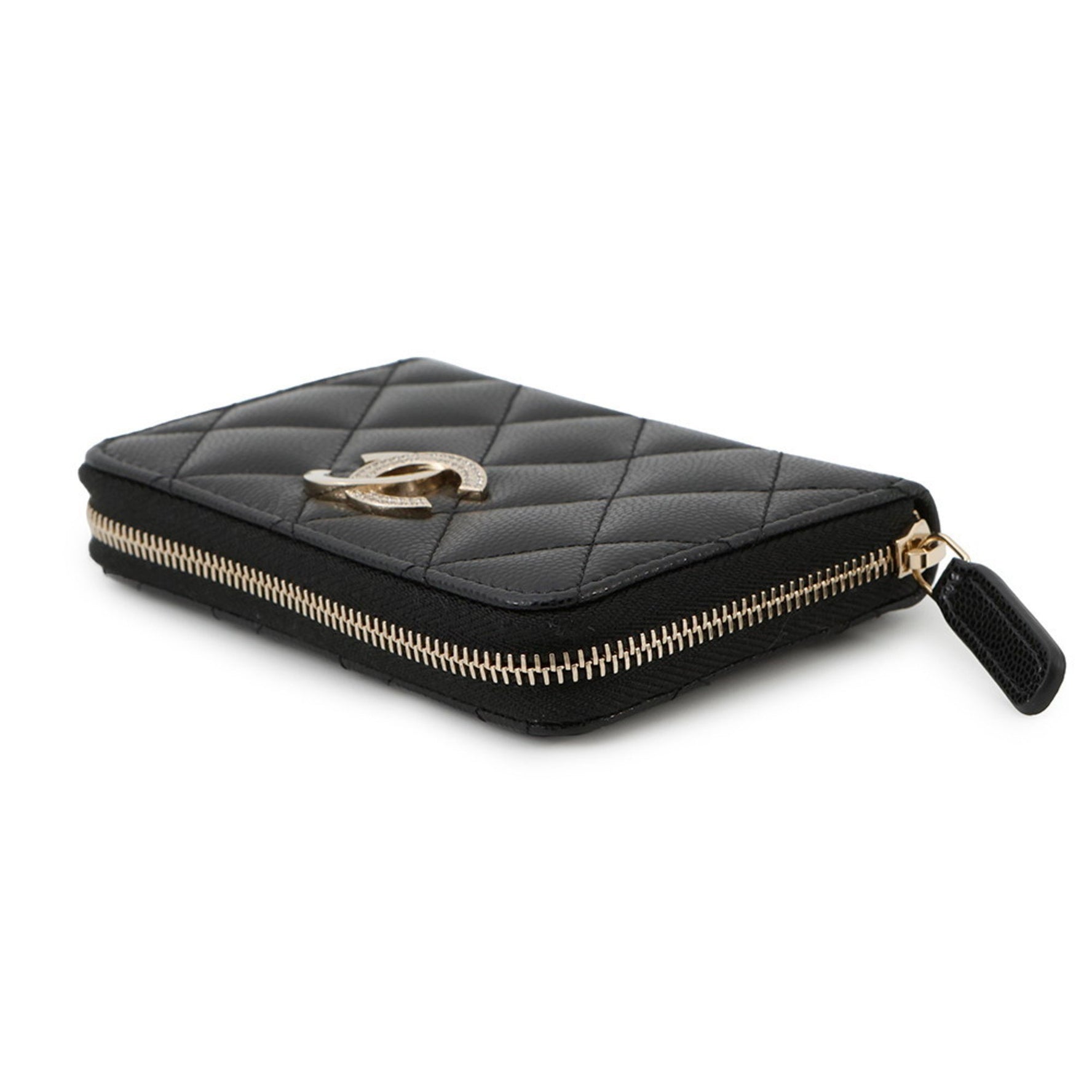 Chanel Wallet/Coin Case, Coco Mark Matelasse Zip Coin Purse with Rhinestones and Caviar Leather