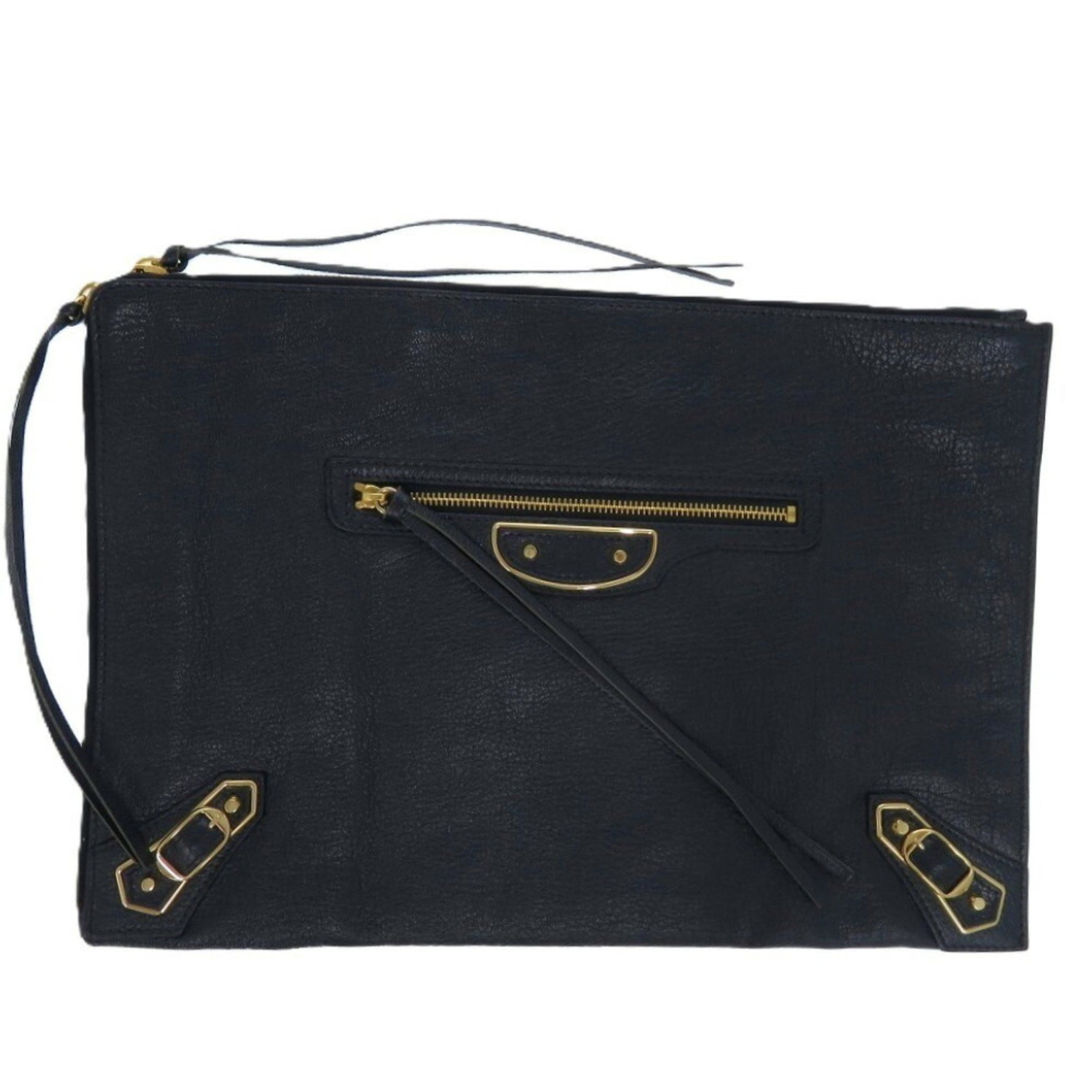 Balenciaga Metal Edge Goatskin Leather Clutch Bag in Navy Blue (0359)