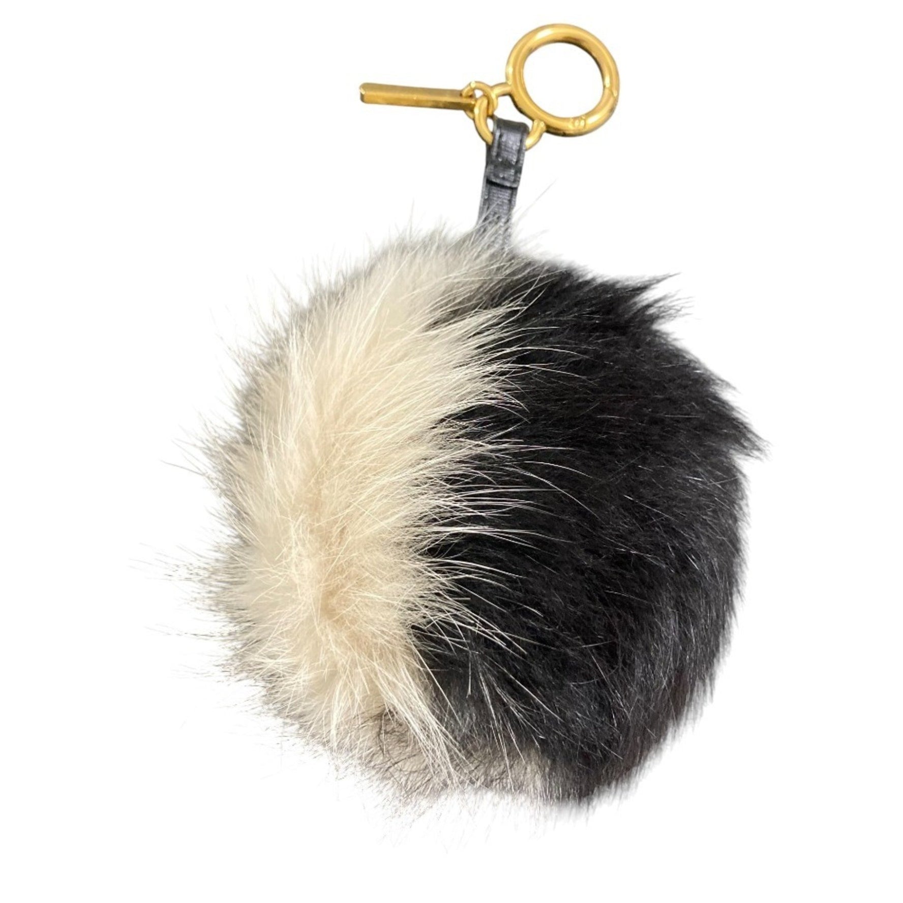 FENDI fox fur keychain bag charm beige x black