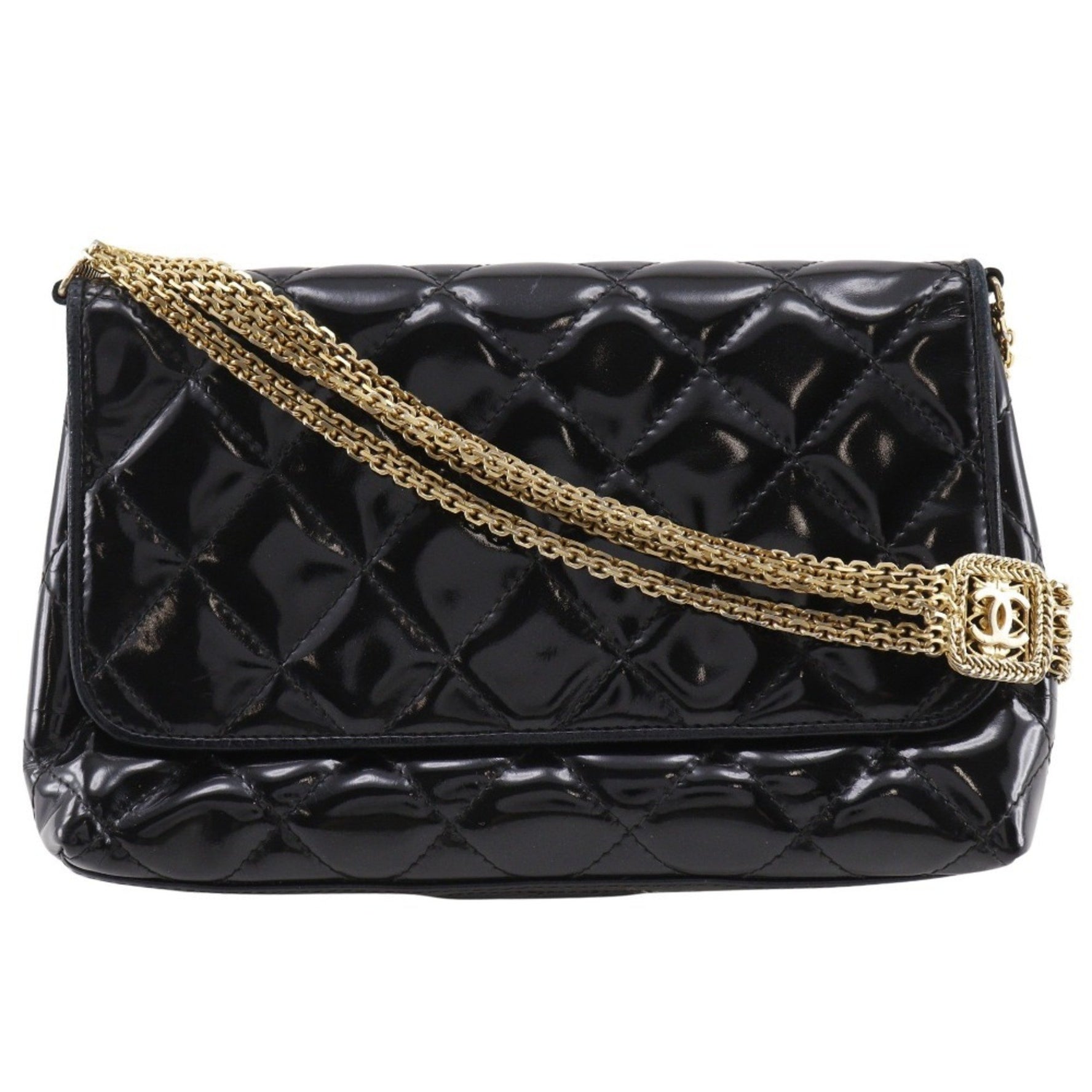 CHANEL Chain Shoulder Bag, Matelasse with Coco Mark Chain, Enamel, Snap Button