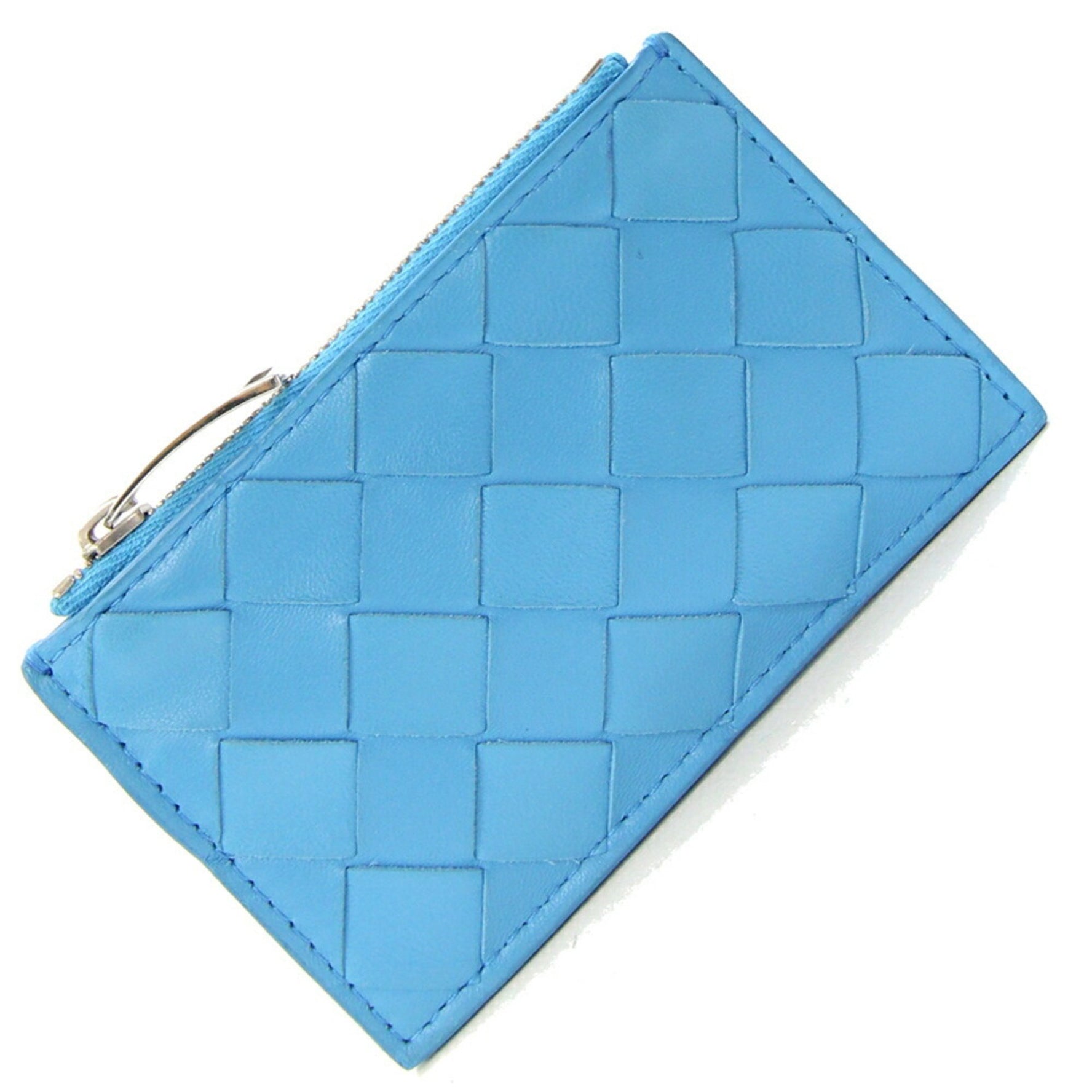 Bottega Veneta Coin Case Intrecciato Light Blue Leather Mini Wallet Purse Women Men BOTTEGA VENETA