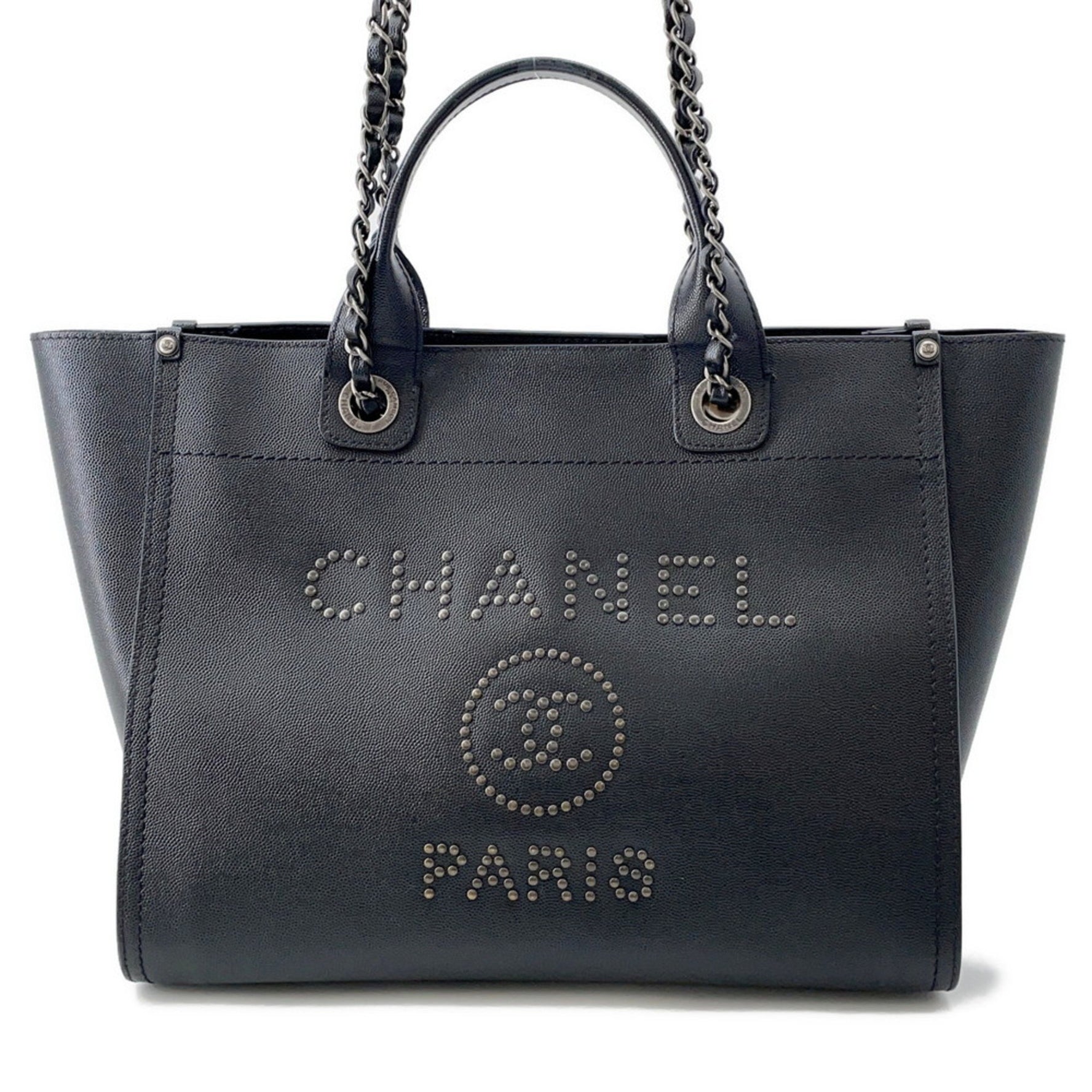 CHANEL Coco Mark Deauville Tote Bag, GM Studded Caviar Leather