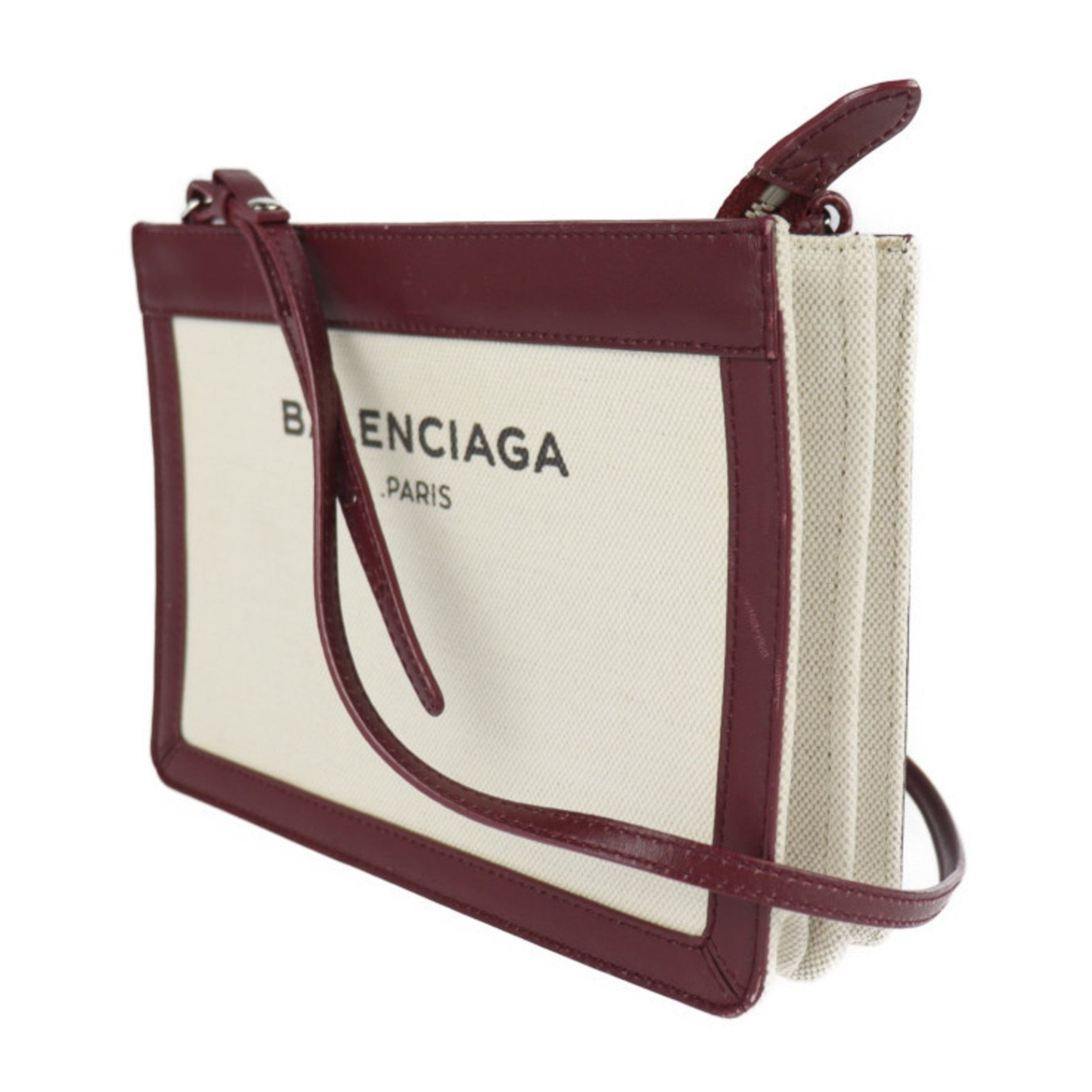 BALENCIAGA Balenciaga navy pochette shoulder bag canvas leather beige Bordeaux messenger mini