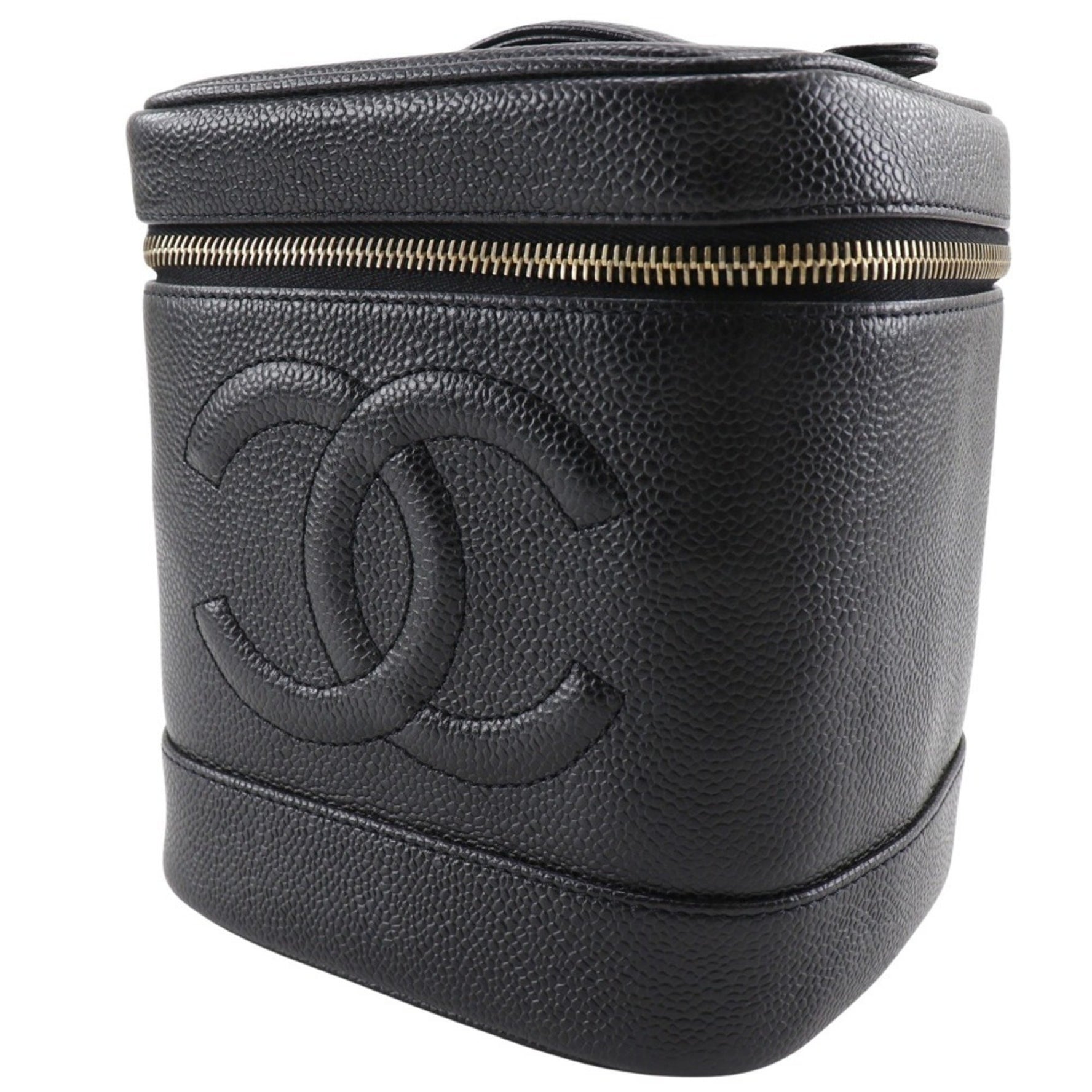 CHANEL Vanity Pouch Coco Mark Handbag A01998 Caviar Skin Black Women's