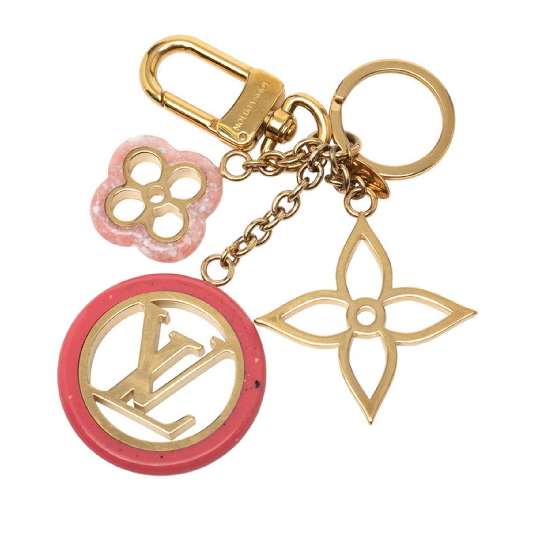 Louis Vuitton Porte-Clés Color Line Charm Keychain Gold and Pink Plated