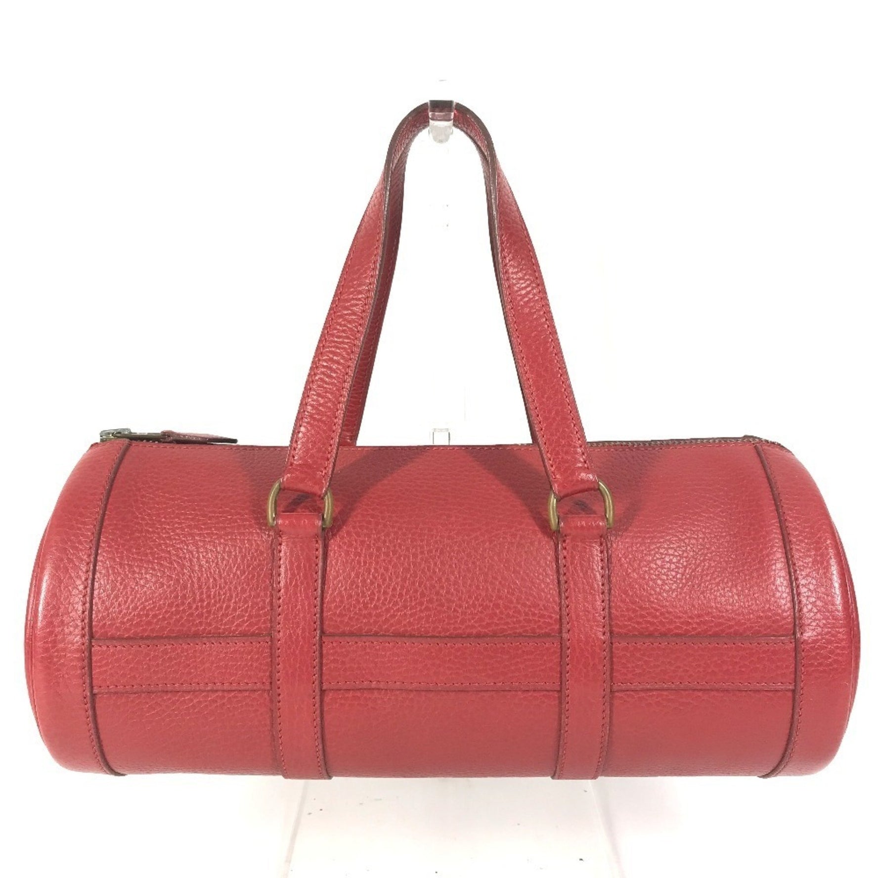 HERMES Vintage Mini Arty Boston Bag, Ardennes Cylindrical Handbag, Red