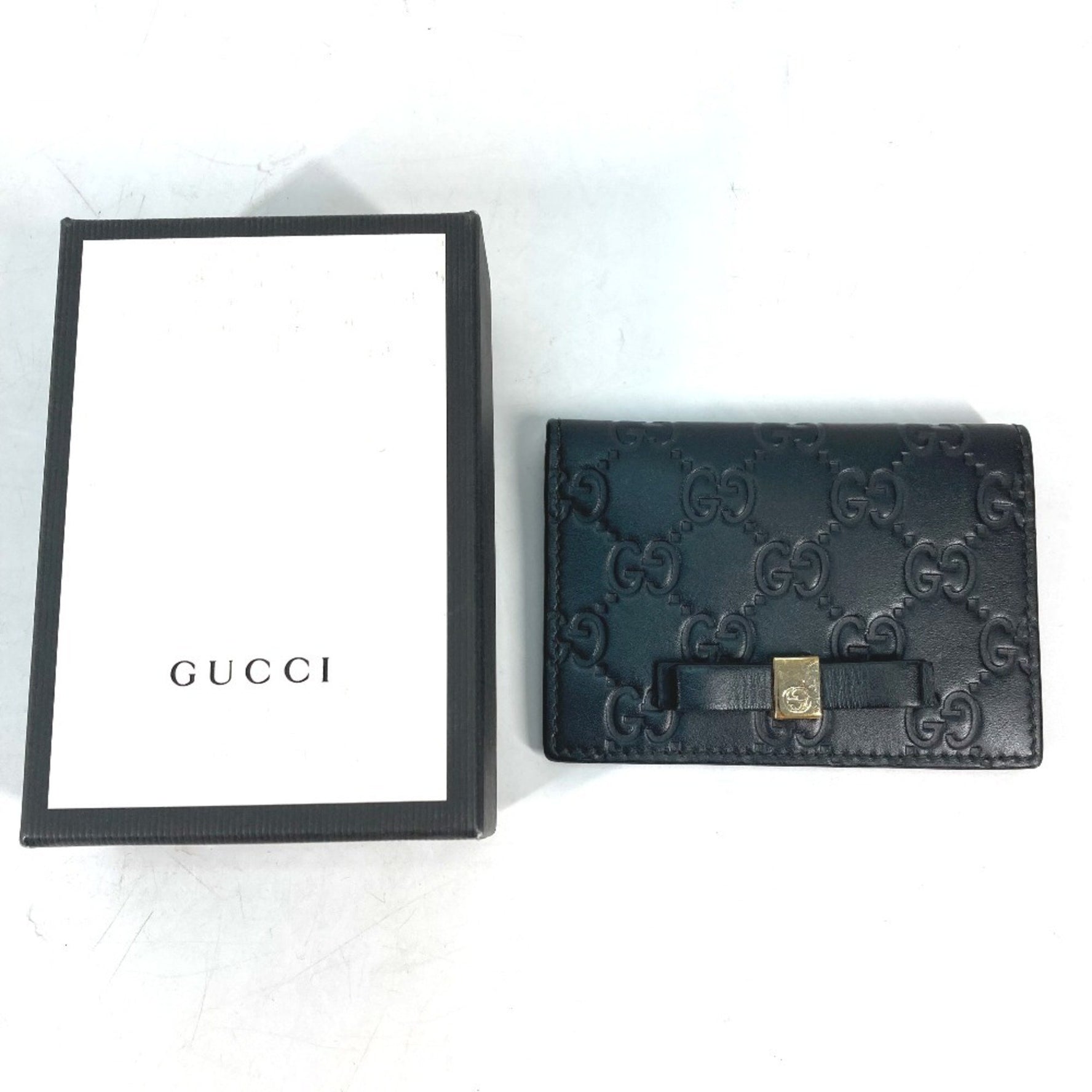 GUCCI Guccissima GG Ribbon Business Card Case, Bifold, Shimmer Leather, Black