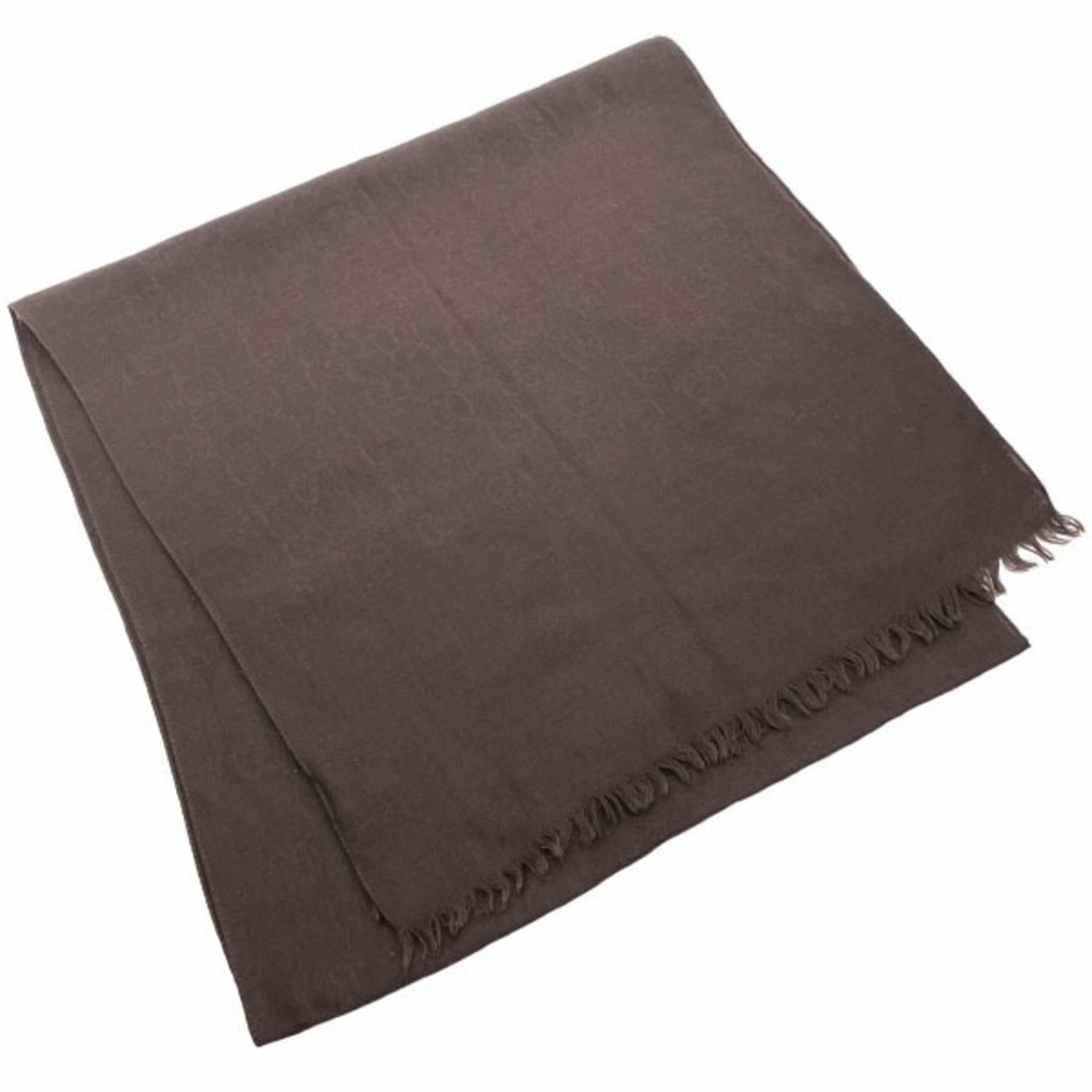 Gucci Stole GG Pattern Scarf Wool Silk Dark Brown GUCCI Shawl YY-14171