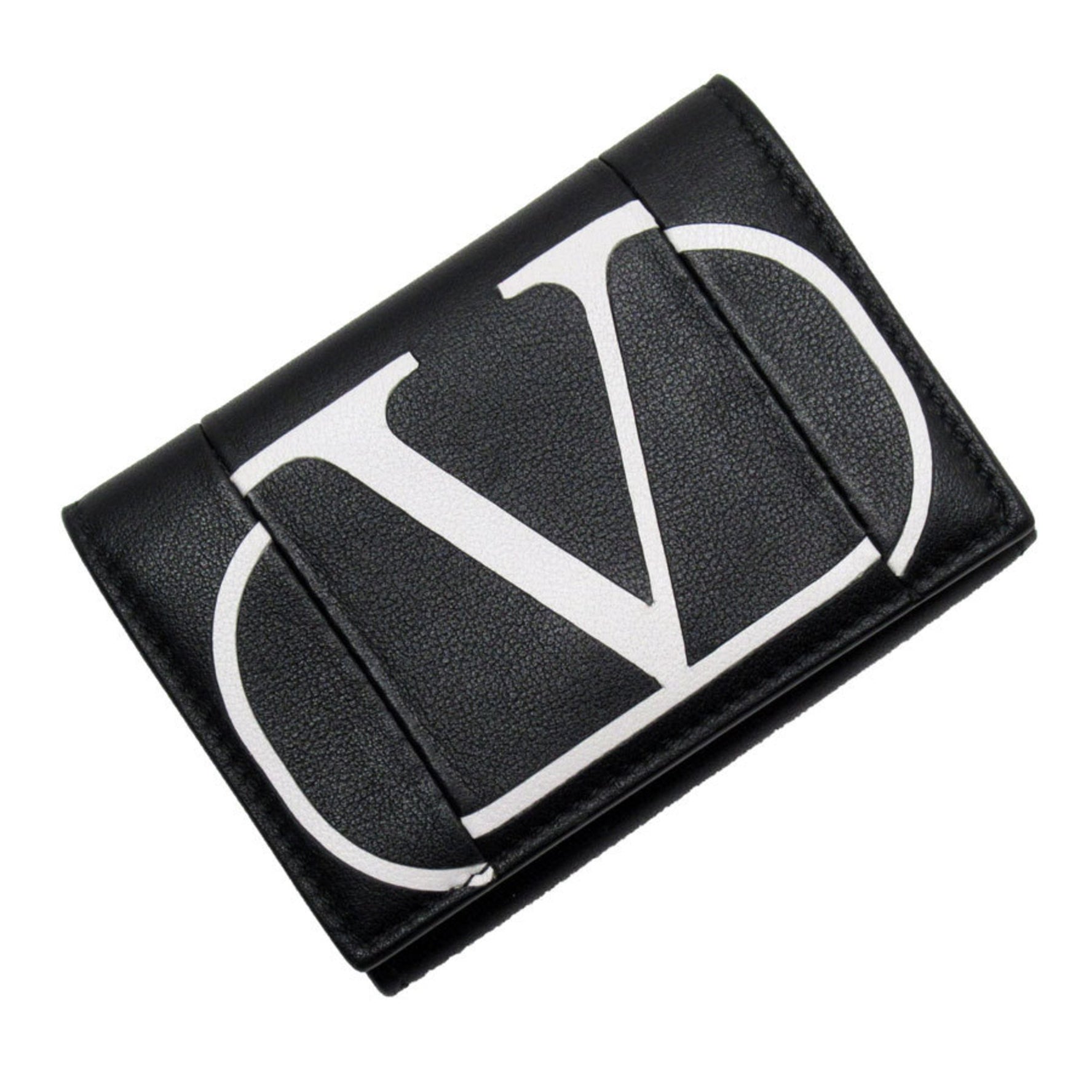Valentino Garavani Tri-fold Wallet Leather Black x White Men's