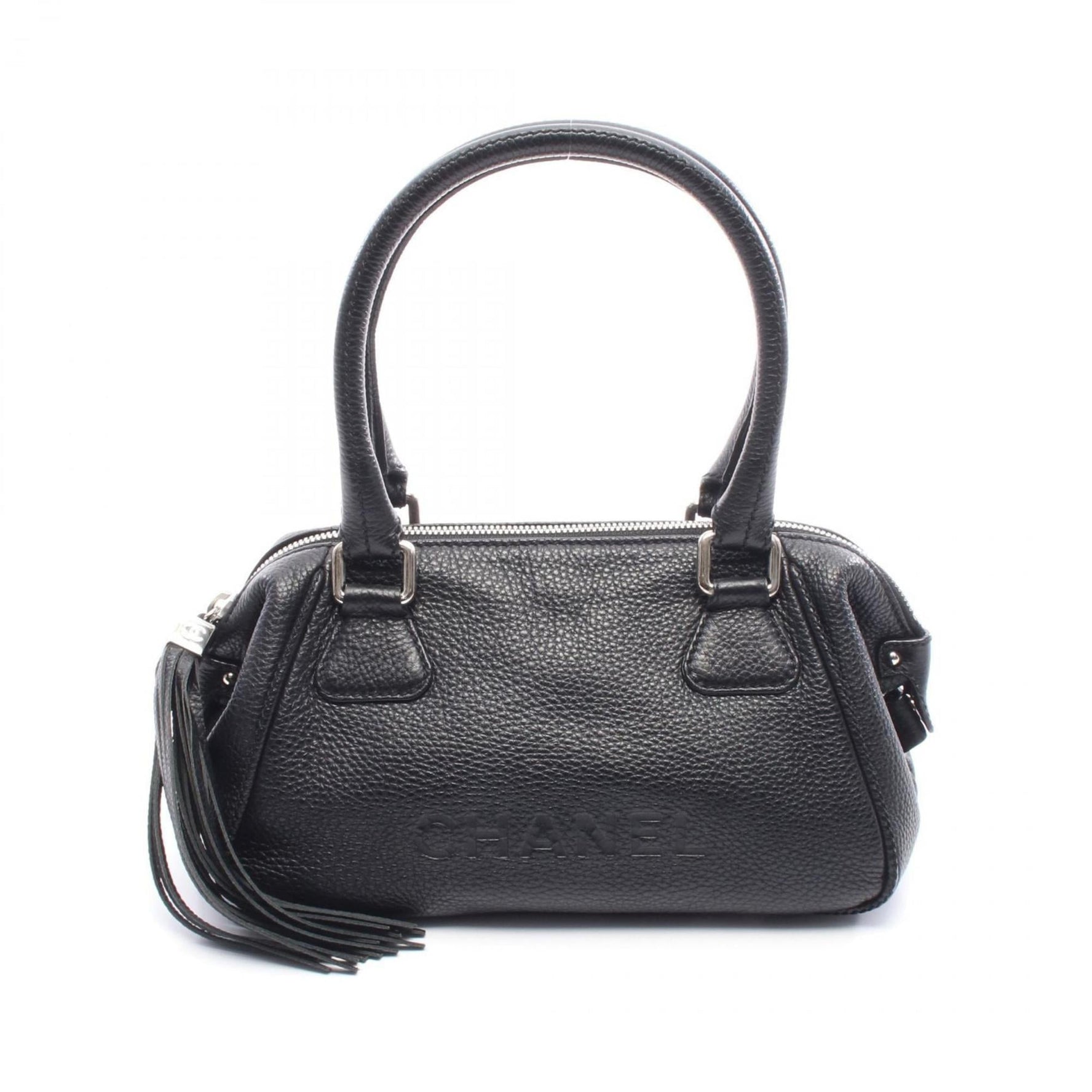 CHANEL logo fringe handbag, leather