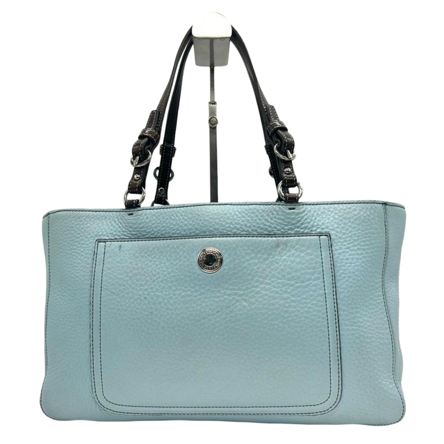 Coach Hampton Leather Tote Bag - Light Blue/Brown, Genuine Leather, Shoulder Bag, Size