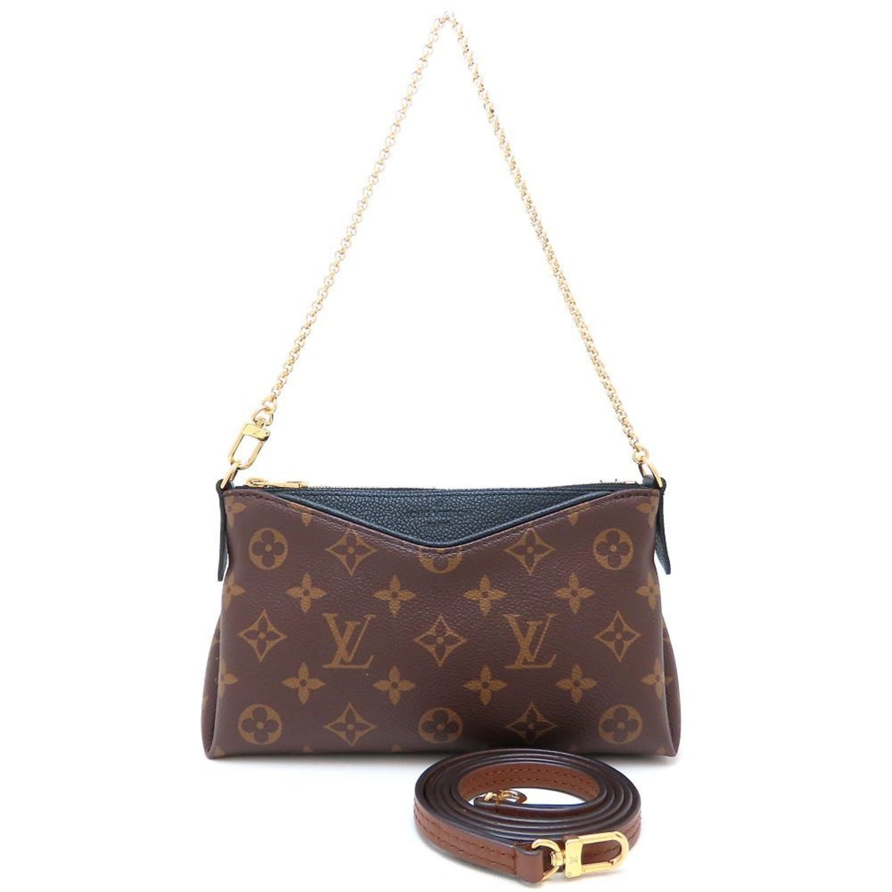 LOUIS VUITTON Monogram Pallas Scratch Handbag Brown Noir
