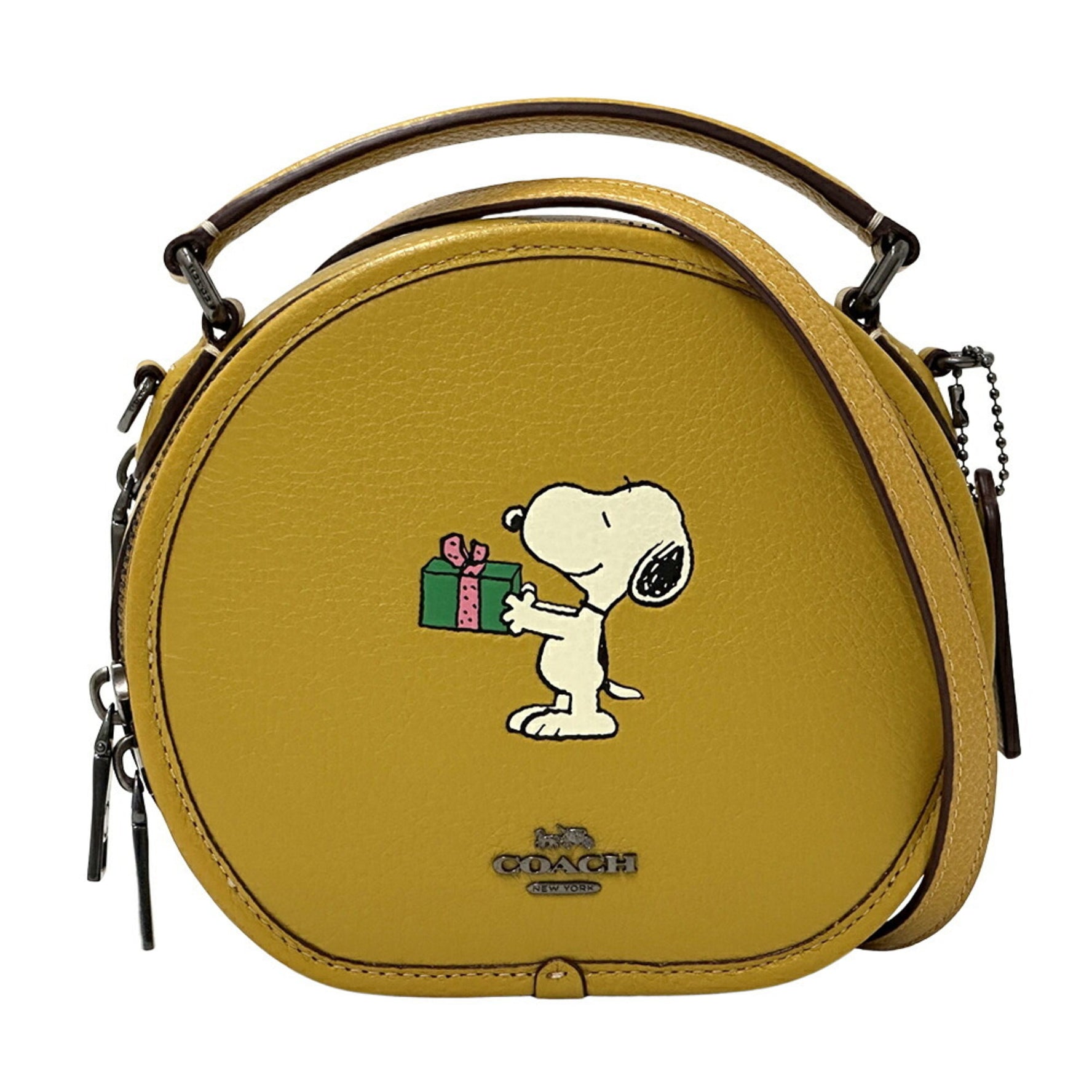 Coach x PEANUTS Women's Shoulder Bag, Mustard Leather, Yellow, Snoopy Round, CF290