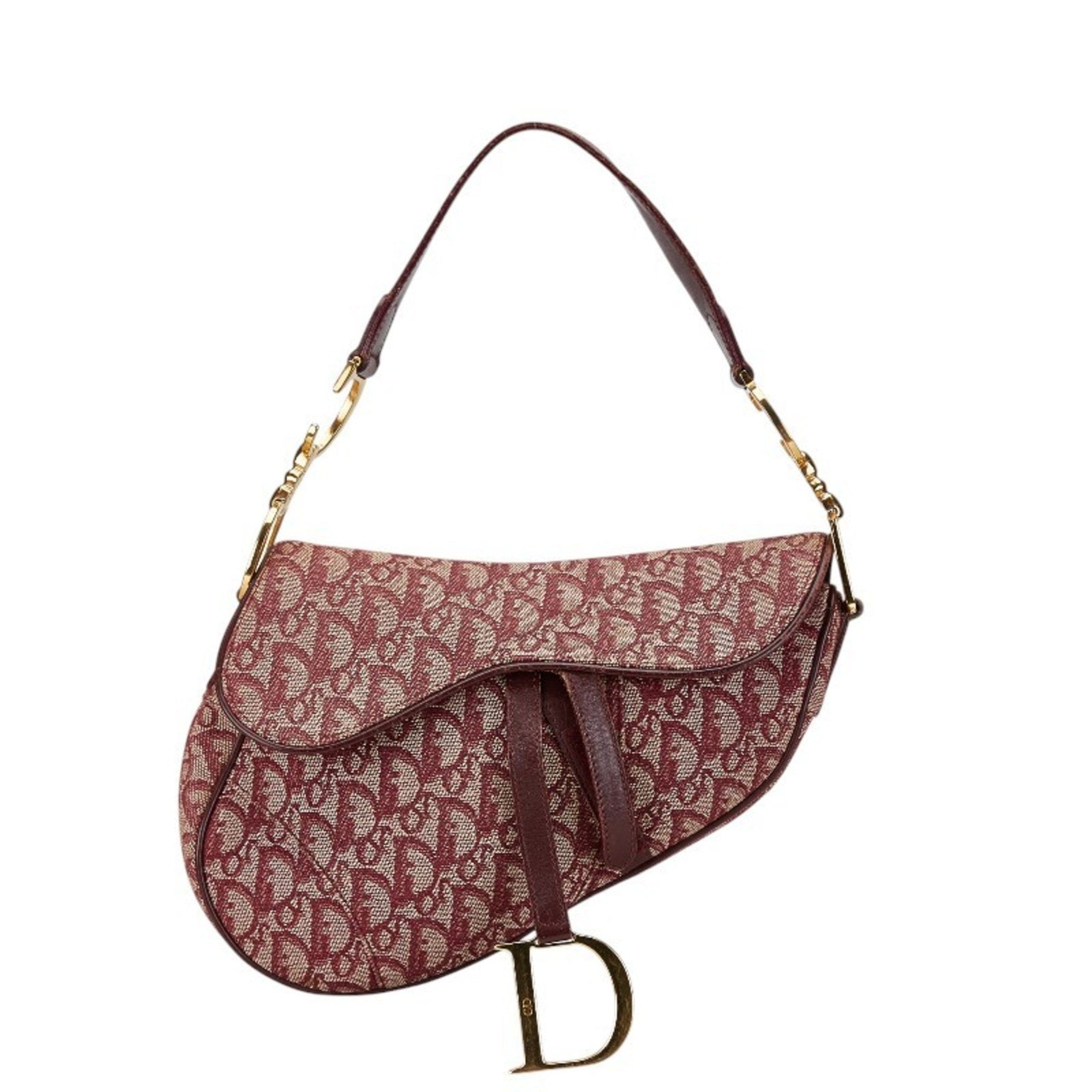 Christian Dior Dior Trotter Saddle Handbag Bag Bordeaux Red Canvas Leather