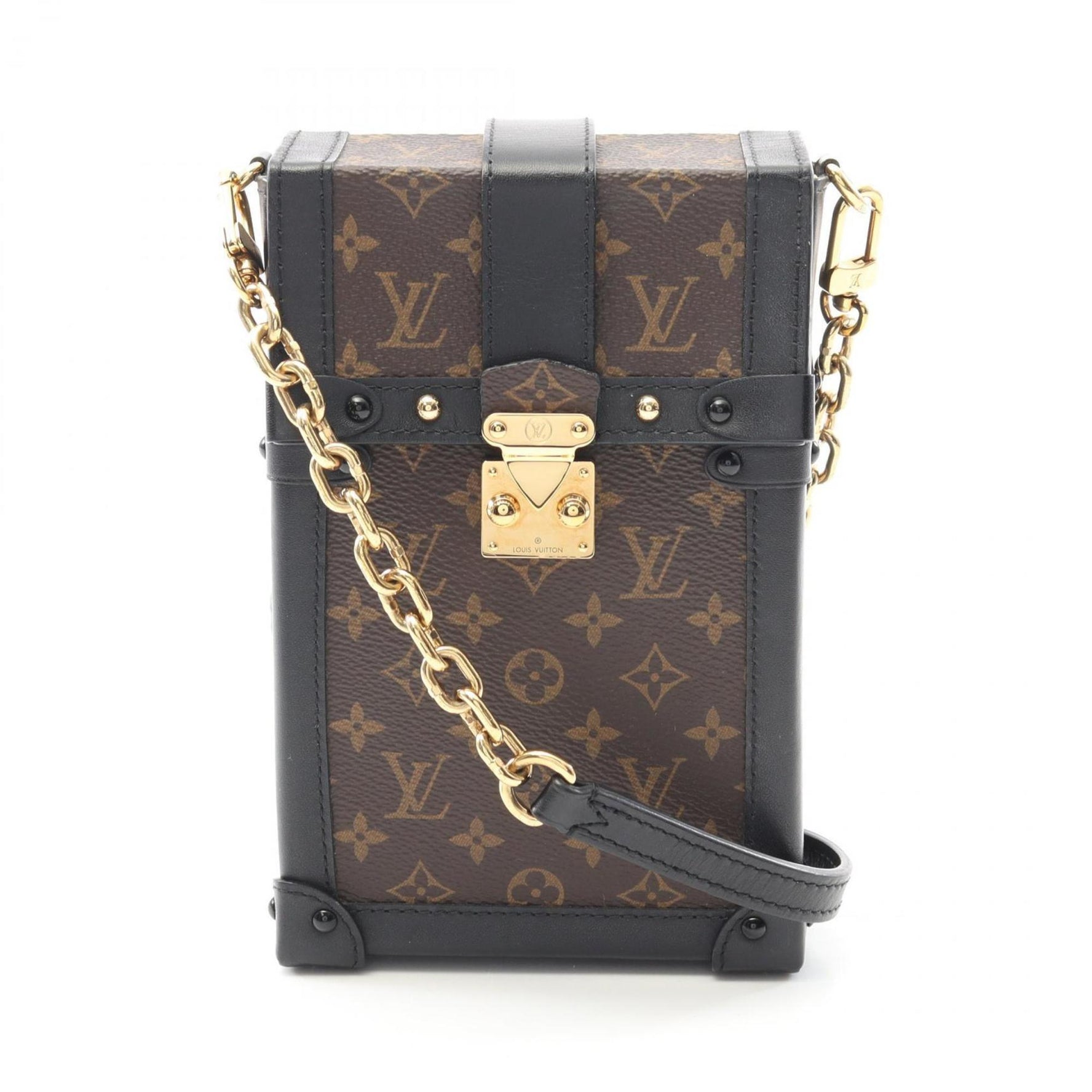 Louis Vuitton Pochette Trunk Vertical Shoulder Bag Coated Canvas Leather Monogram Brown Black