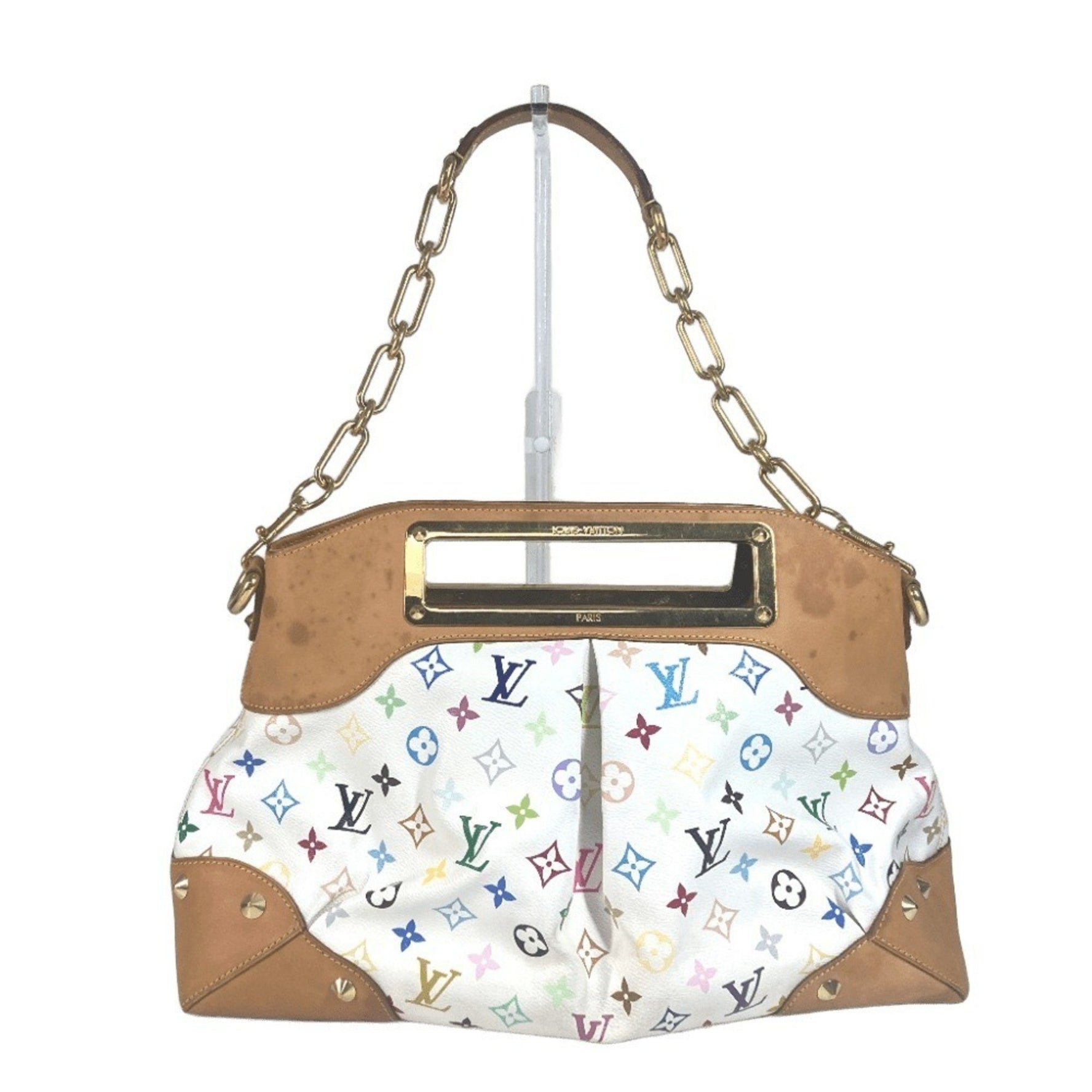 Louis Vuitton Monogram Multicolore Judy GM Shoulder Bag with Chain, Handbag, Canvas, Blanc White