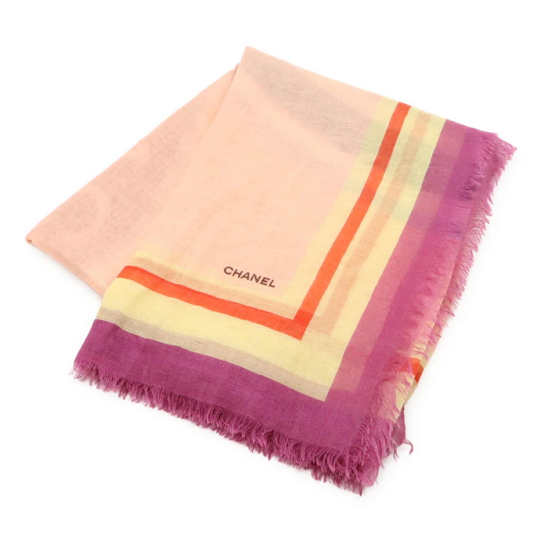 CHANEL Coco Mark Stole Shawl, Large, 80% Cashmere, 20% Silk, Pink, Multicolor