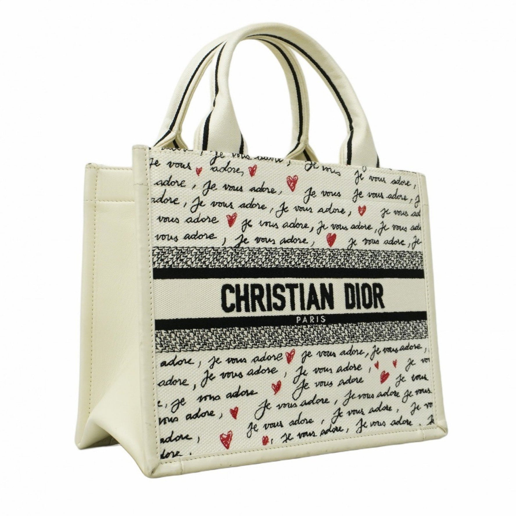 Christian Dior Book Tote Bag, Canvas, Leather, White, Black