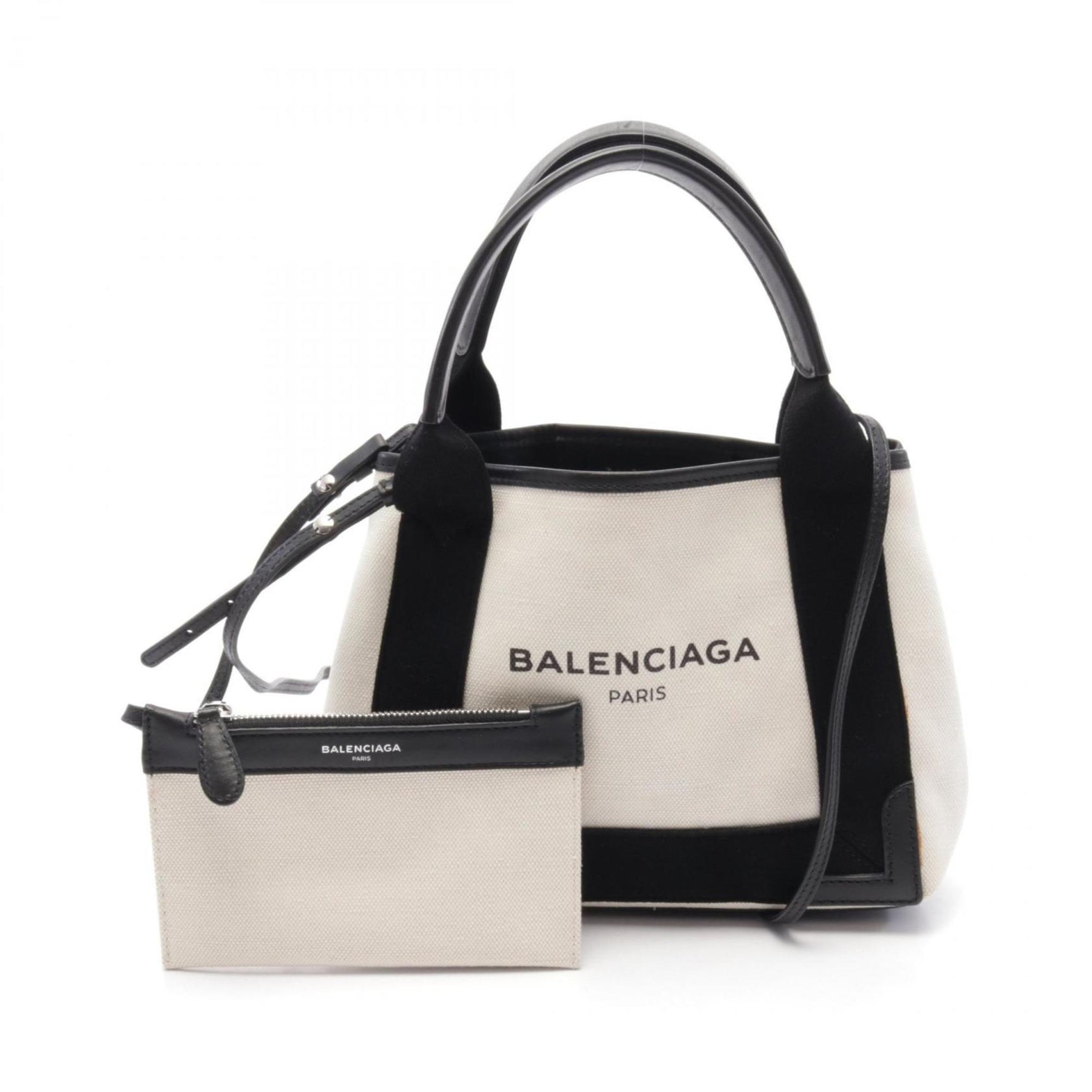 BALENCIAGA NAVY CABAS XS Navy Cabas Tote Bag Canvas Leather Women's Ivory Black 390346AQ38N